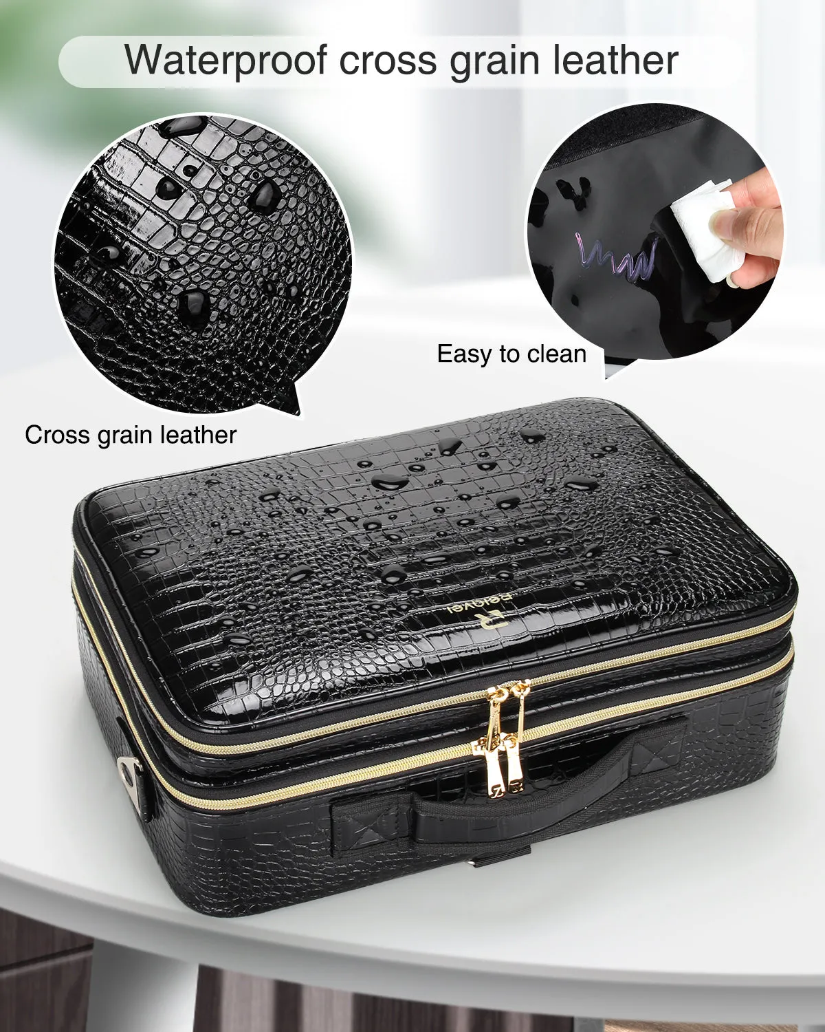 Black Large Crocodile Skin Texture Makeup Case