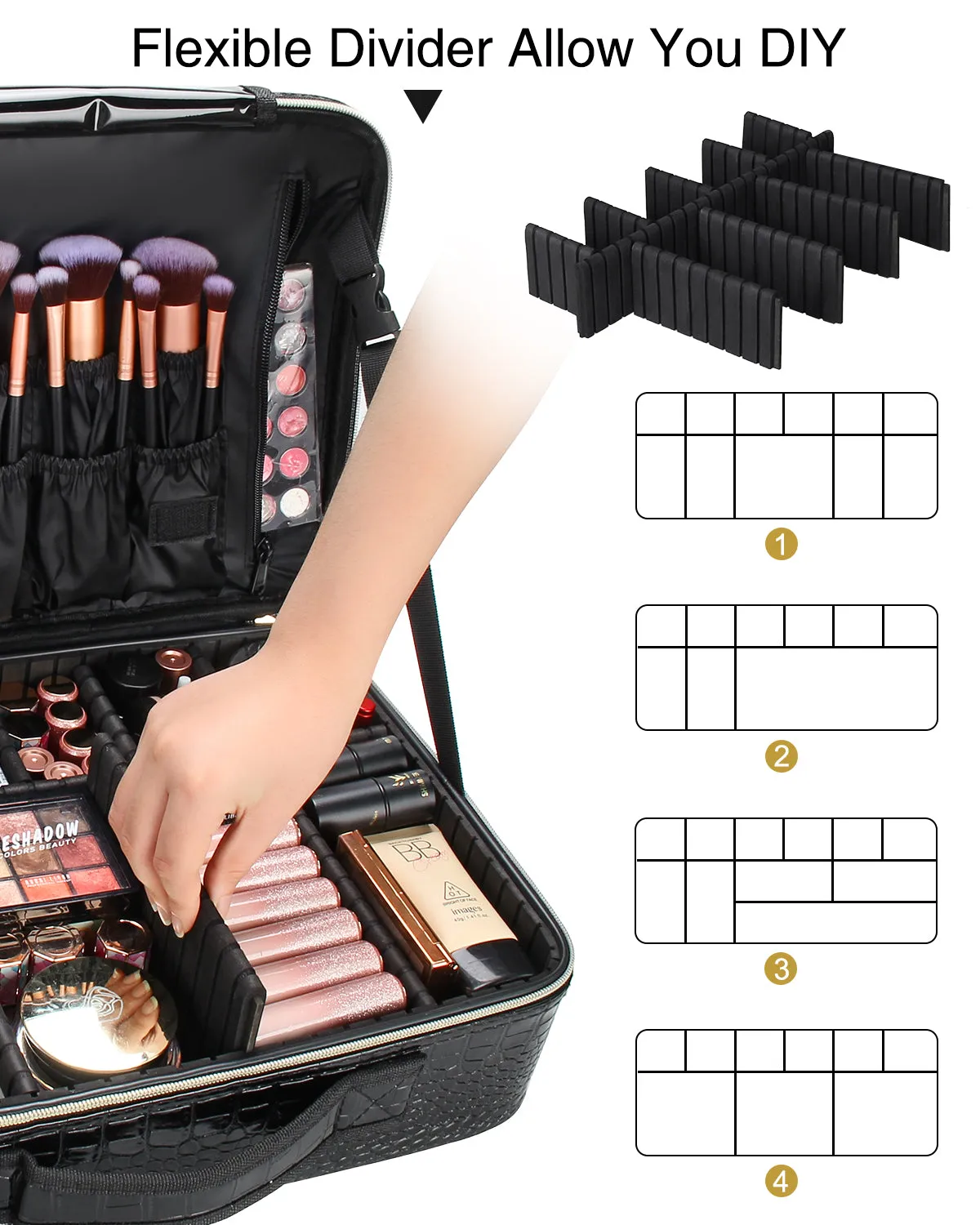 Black Large Crocodile Skin Texture Makeup Case