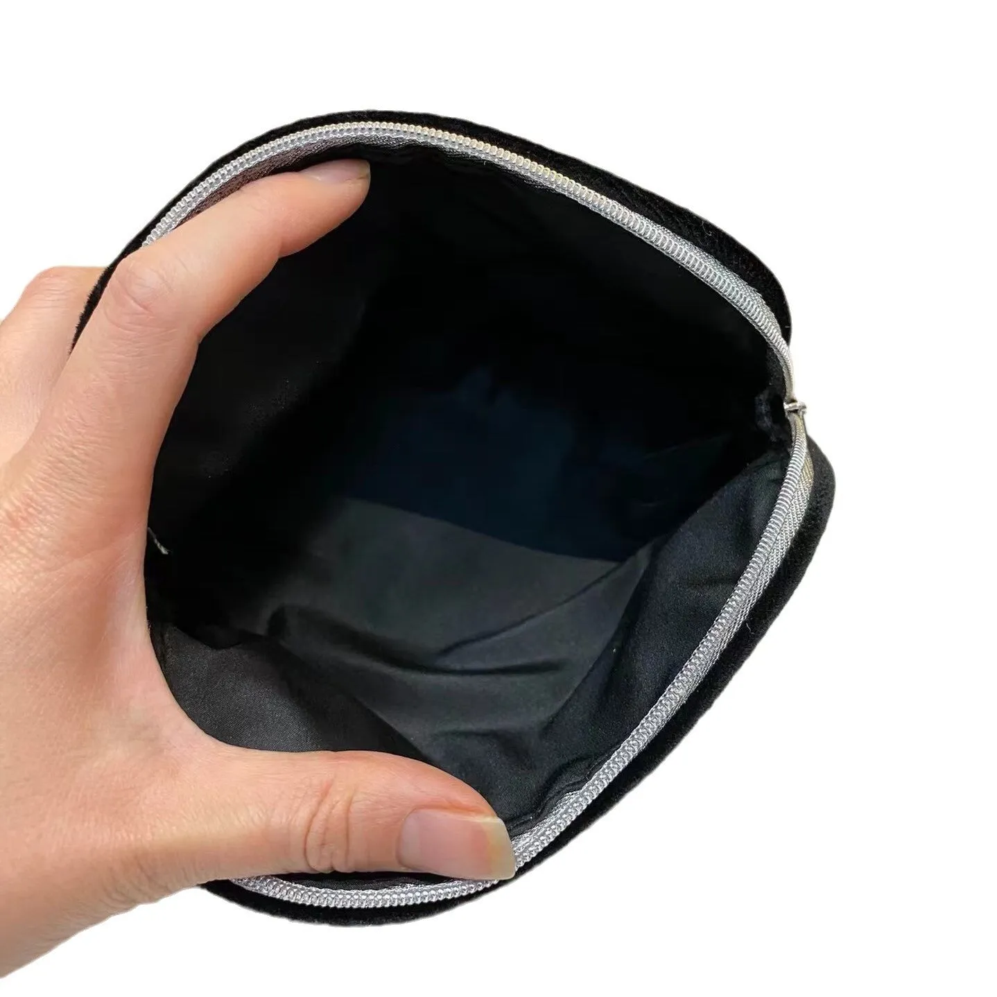 Black Veet Embroidery Semicircle Organize Hand-held Cosmetic Bags