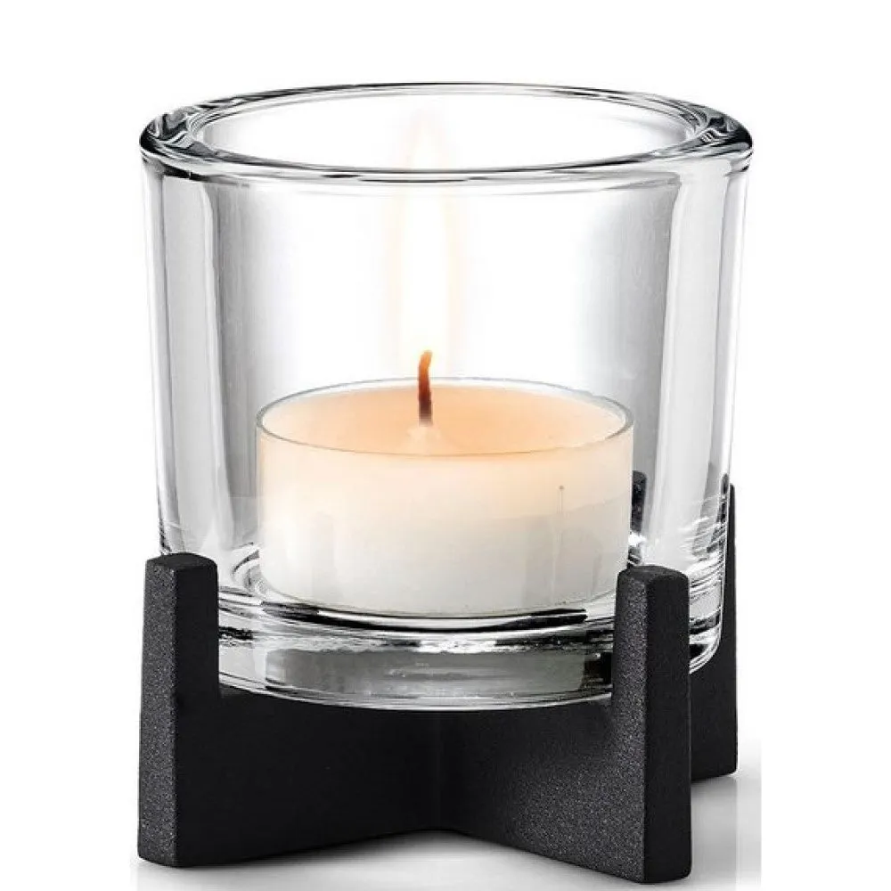 Blomus Candle Holder: Glass on Black Steel Base S NERO 11cm
