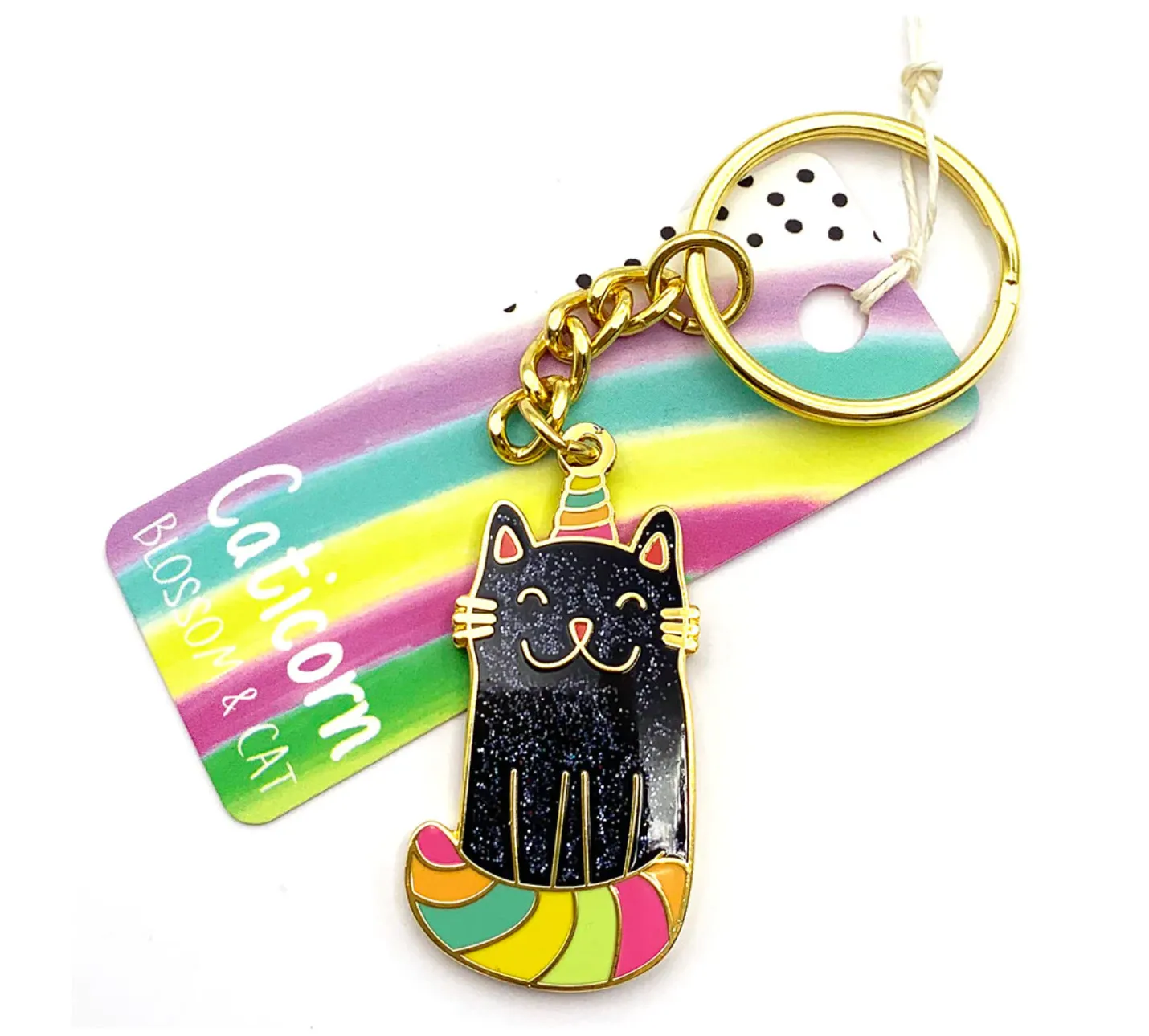 Blossom and Cat Keyring · Keyring · Glitter Caticorn · Rainbow Black   White Cat