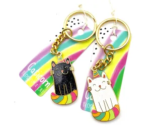 Blossom and Cat Keyring · Keyring · Glitter Caticorn · Rainbow Black   White Cat