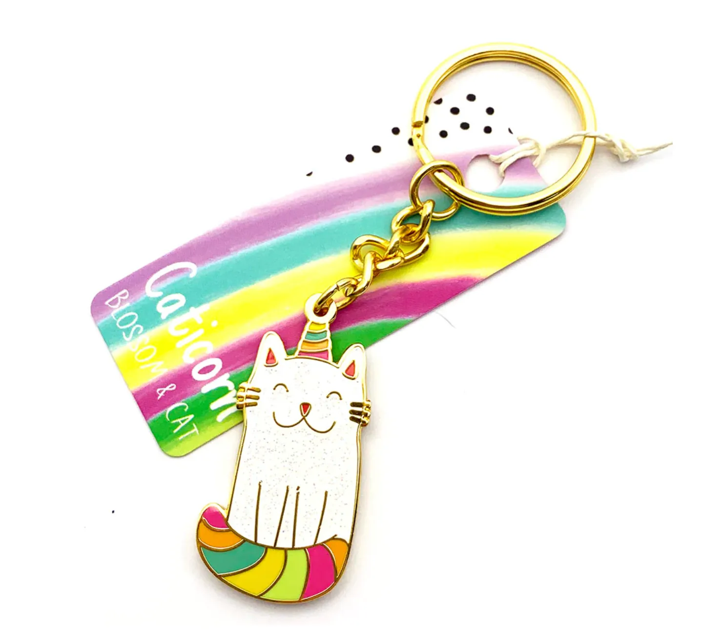 Blossom and Cat Keyring · Keyring · Glitter Caticorn · Rainbow Black   White Cat