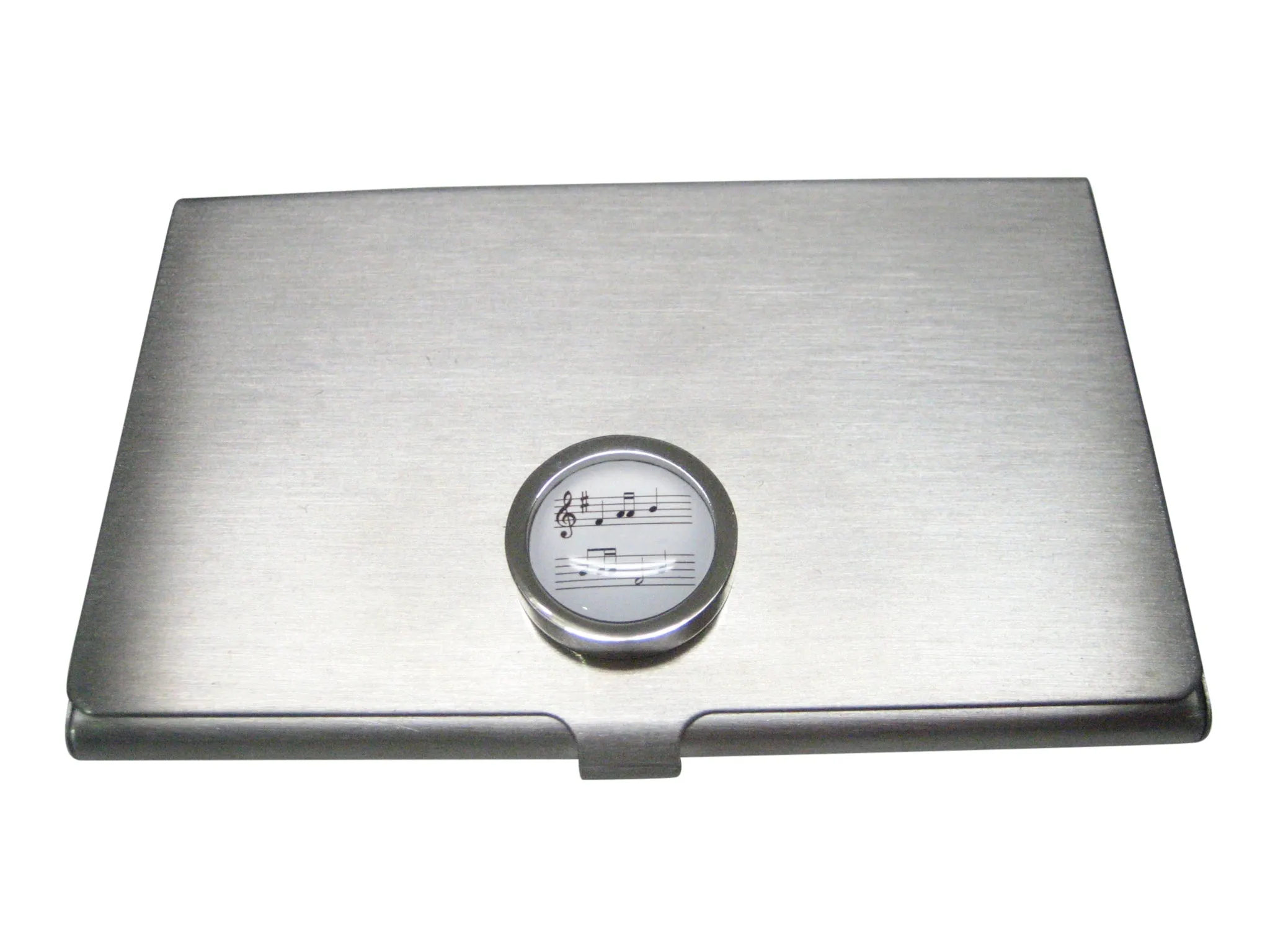 Bordered White Toned Circular Music Sheet Business Card Holder