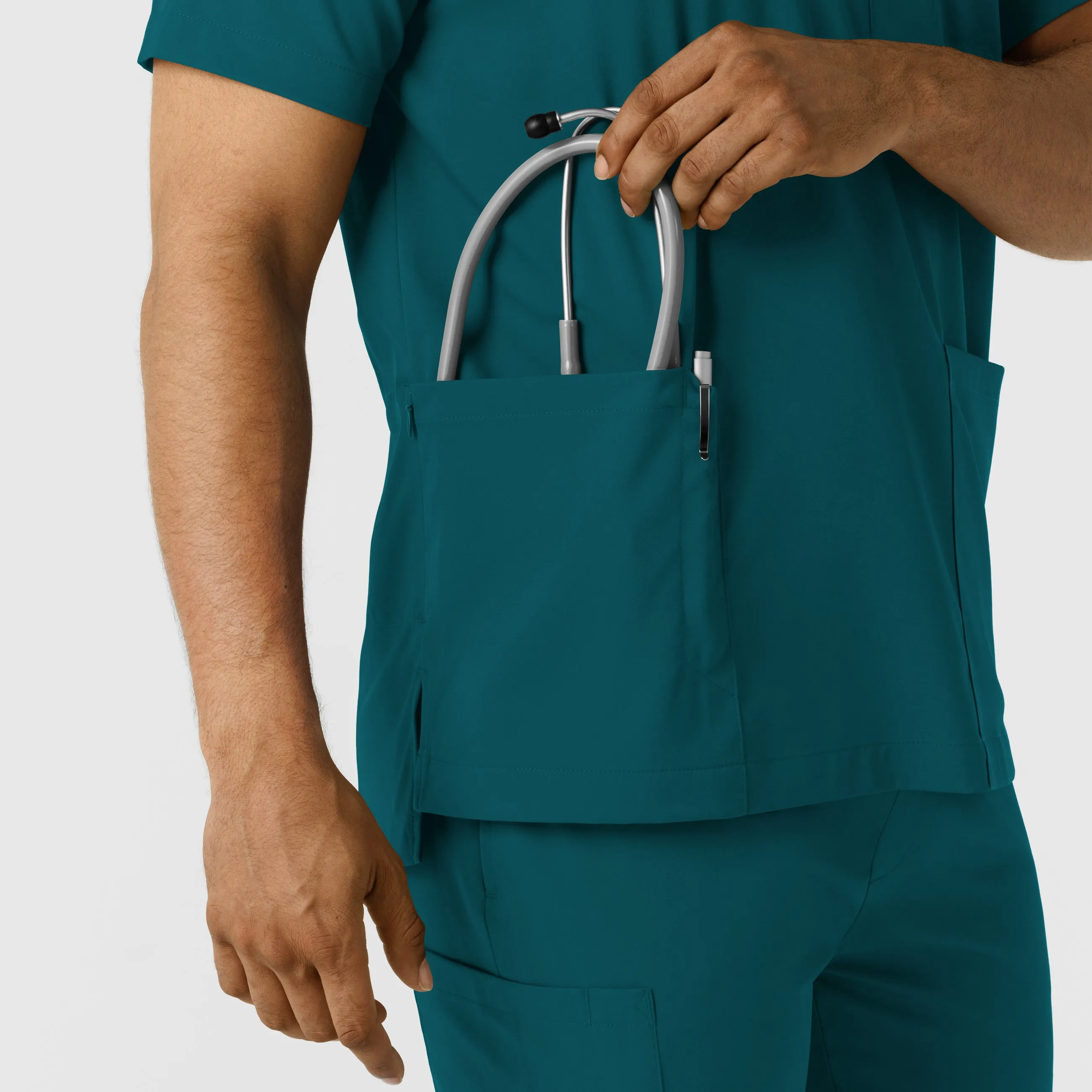 Boundless 6351 Men's Multi Pocket V-Neck Scrub Top Caribbean