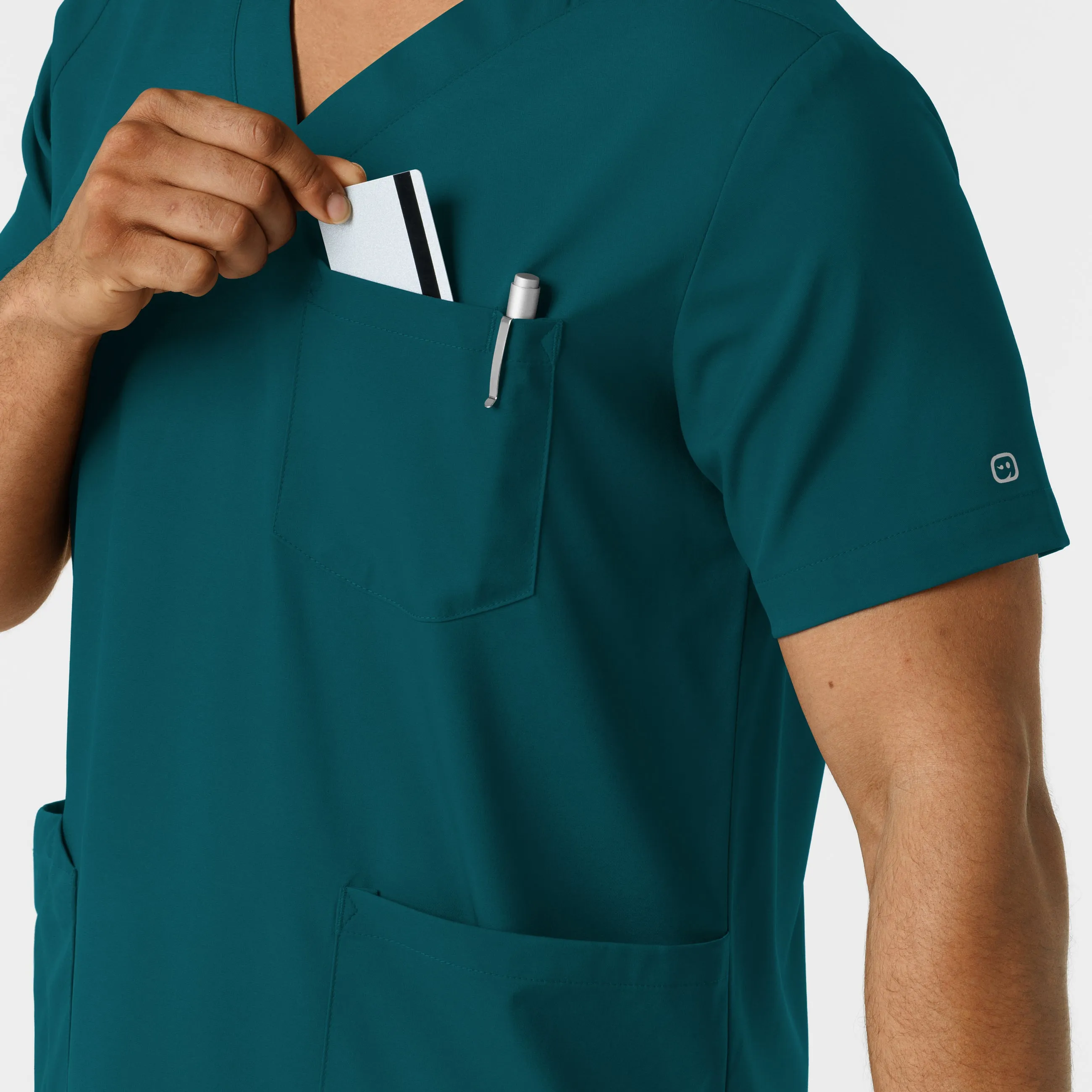 Boundless 6351 Men's Multi Pocket V-Neck Scrub Top Caribbean