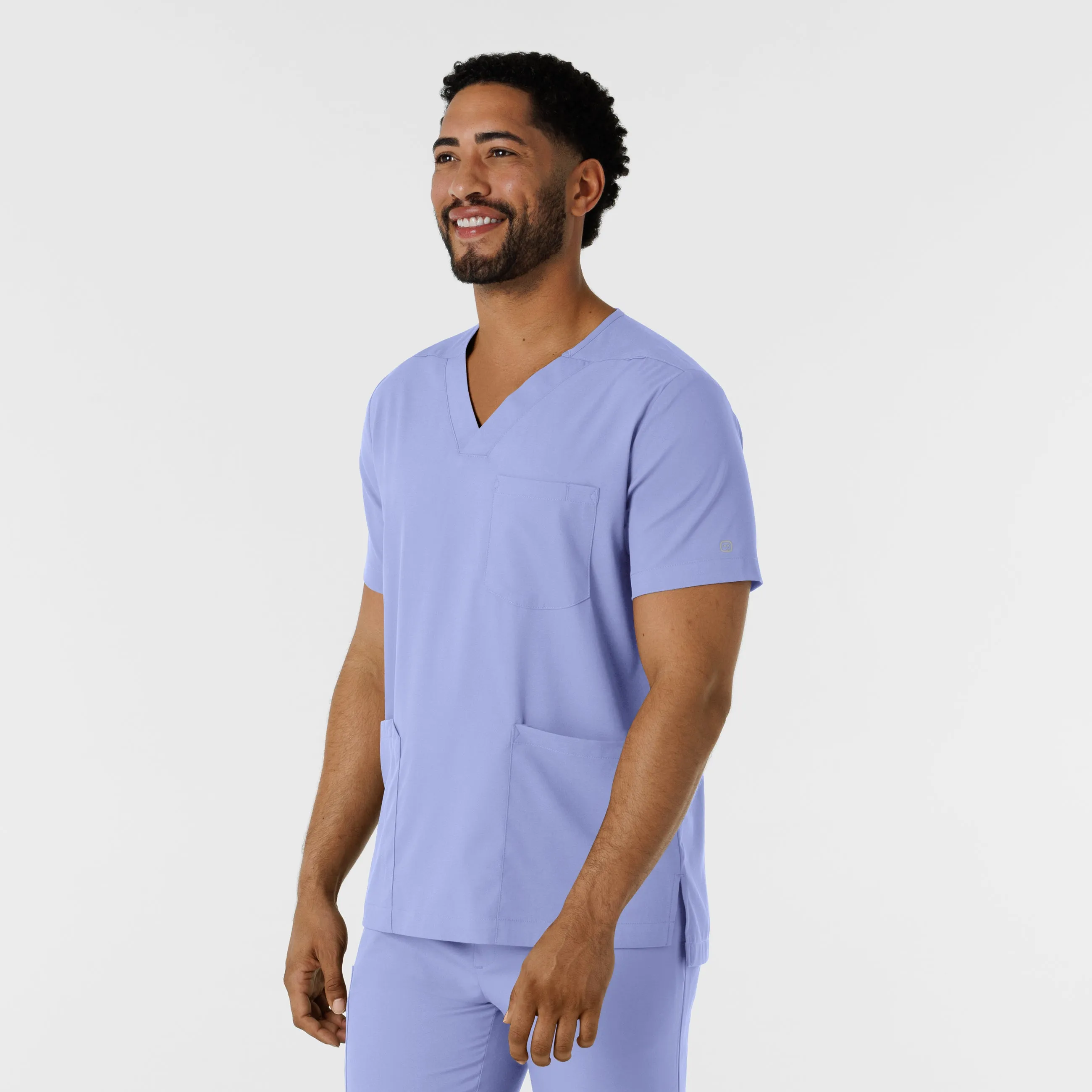 Boundless 6351 Men's Multi Pocket V-Neck Scrub Top Ceil Blue