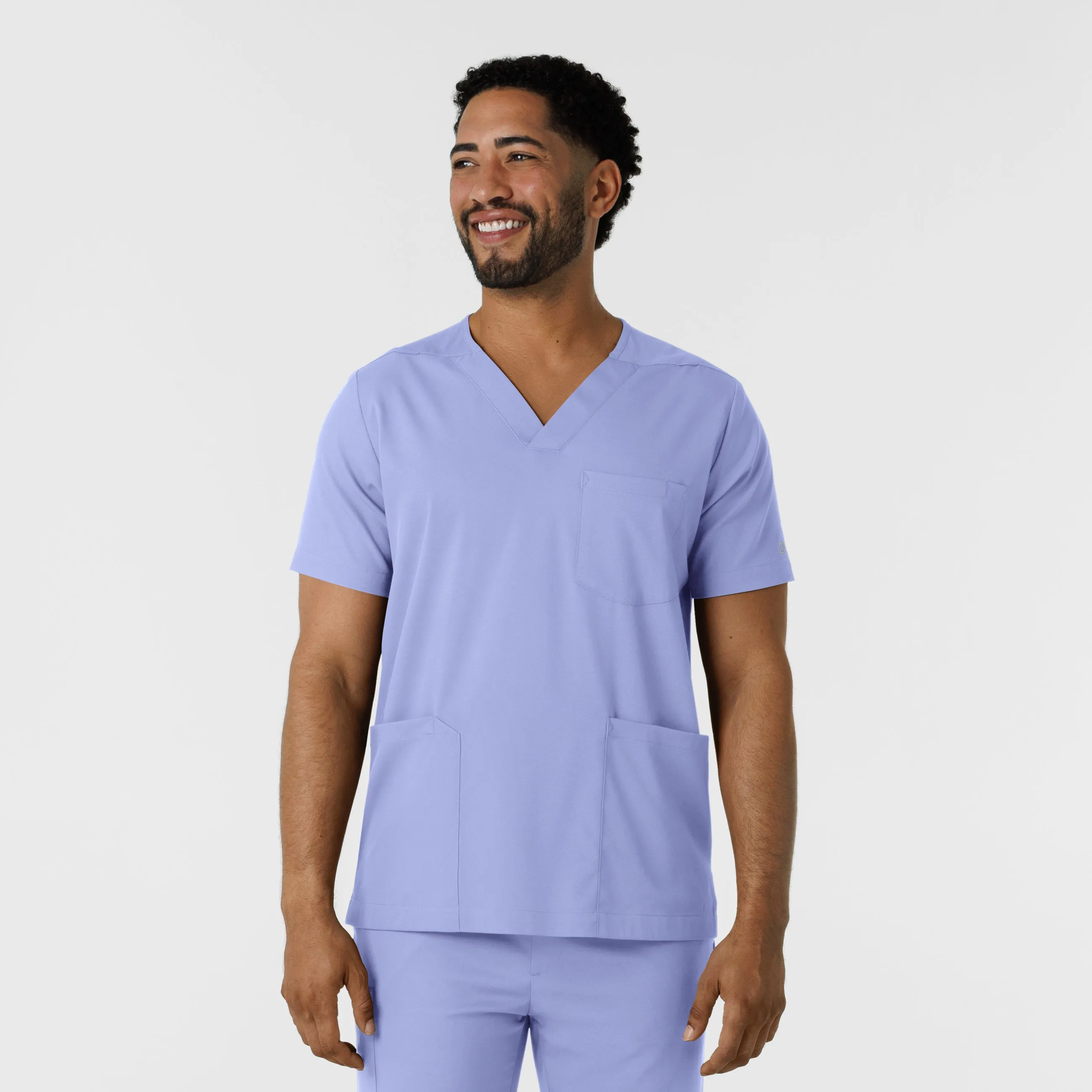 Boundless 6351 Men's Multi Pocket V-Neck Scrub Top Ceil Blue