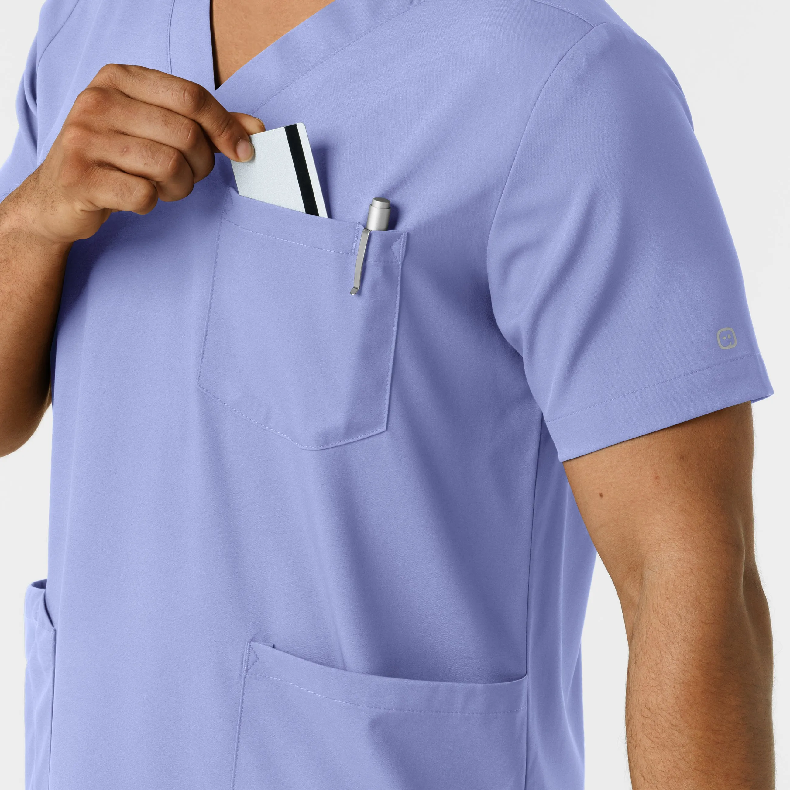 Boundless 6351 Men's Multi Pocket V-Neck Scrub Top Ceil Blue