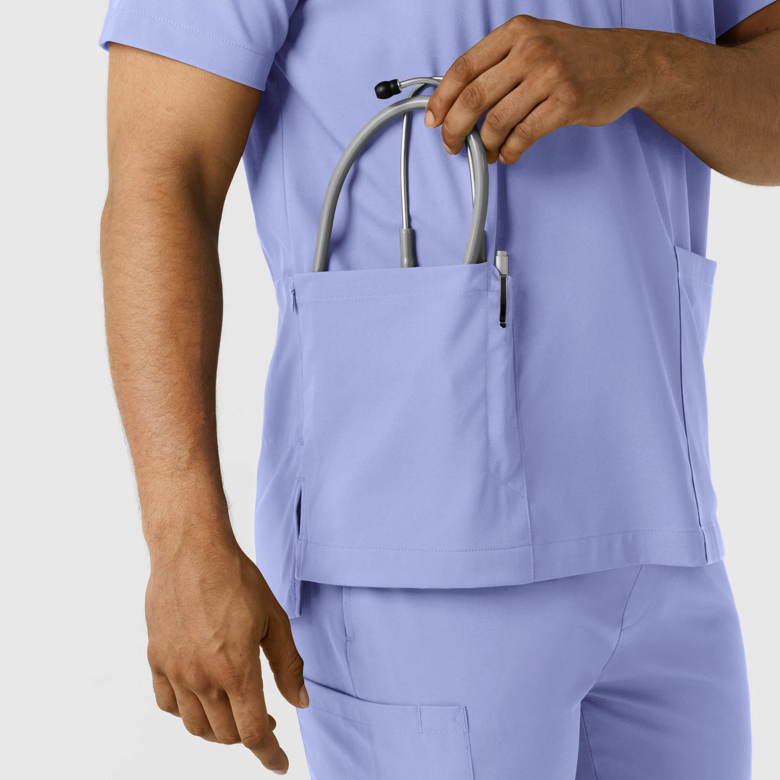 Boundless 6351 Men's Multi Pocket V-Neck Scrub Top Ceil Blue