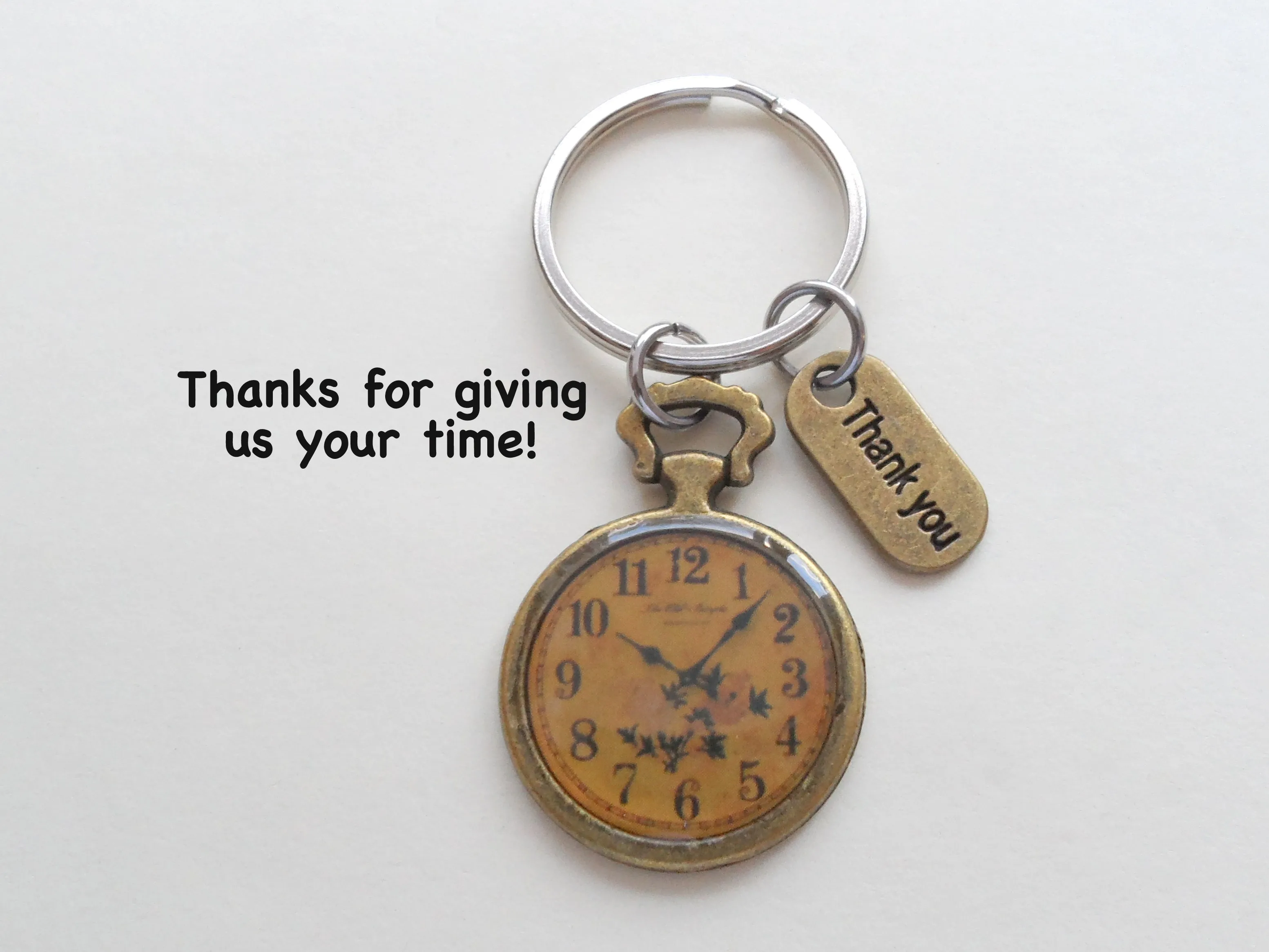 Bronze Clock Keychain, Volunteer Appreciation Gift - Thanks For Giving Us Your Time