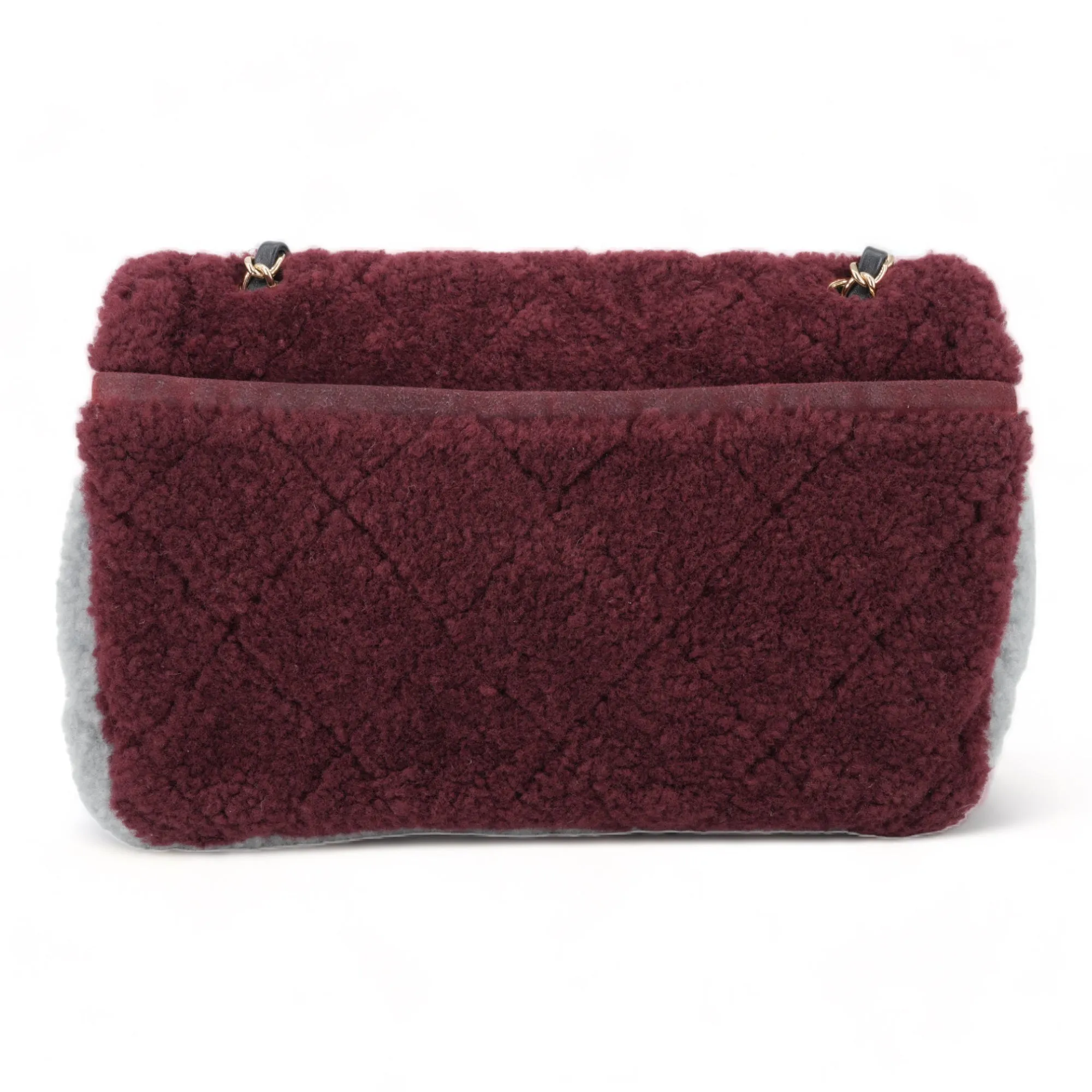 Burgundy Blue Shearling Medium Single Flap Bag