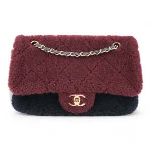 Burgundy Blue Shearling Medium Single Flap Bag