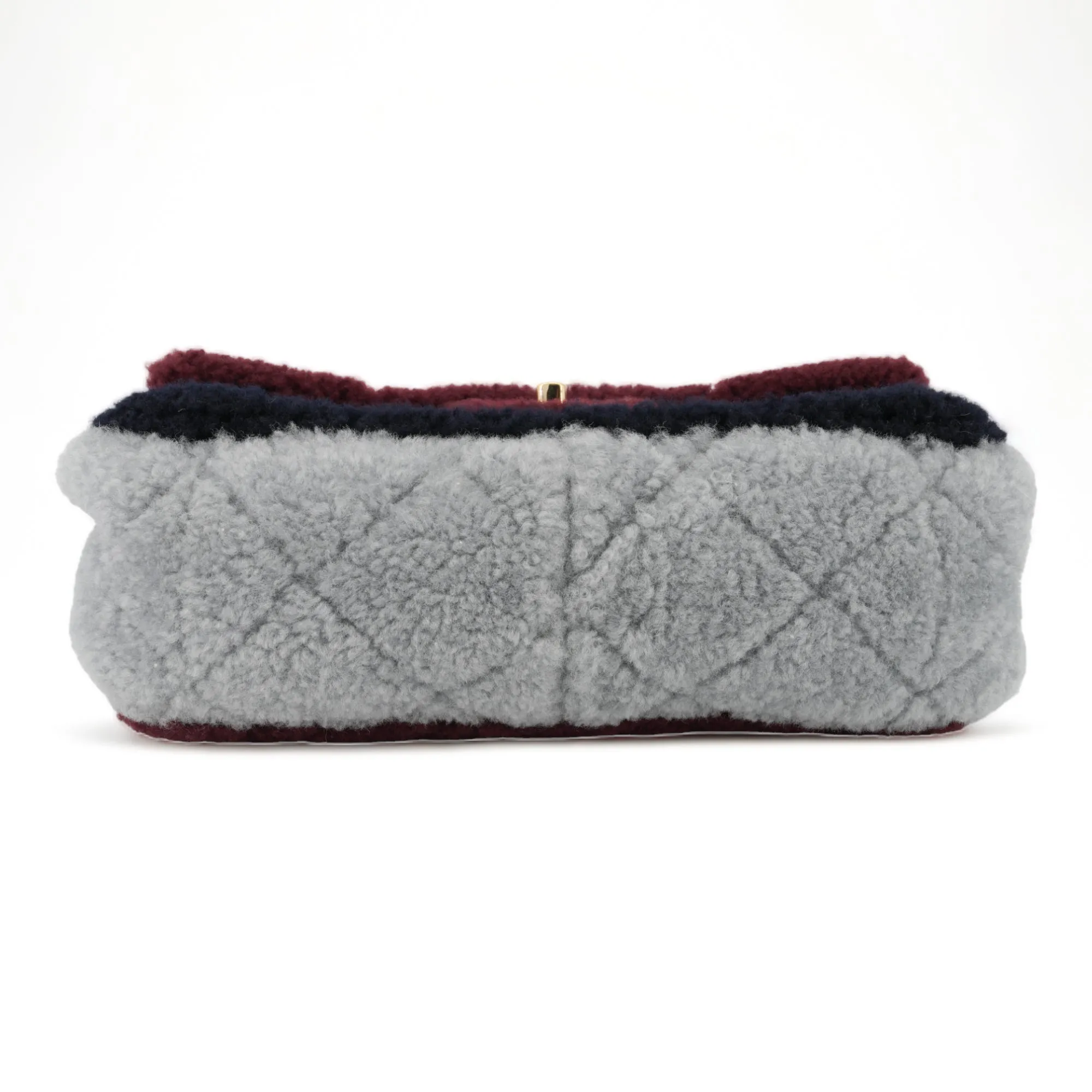 Burgundy Blue Shearling Medium Single Flap Bag