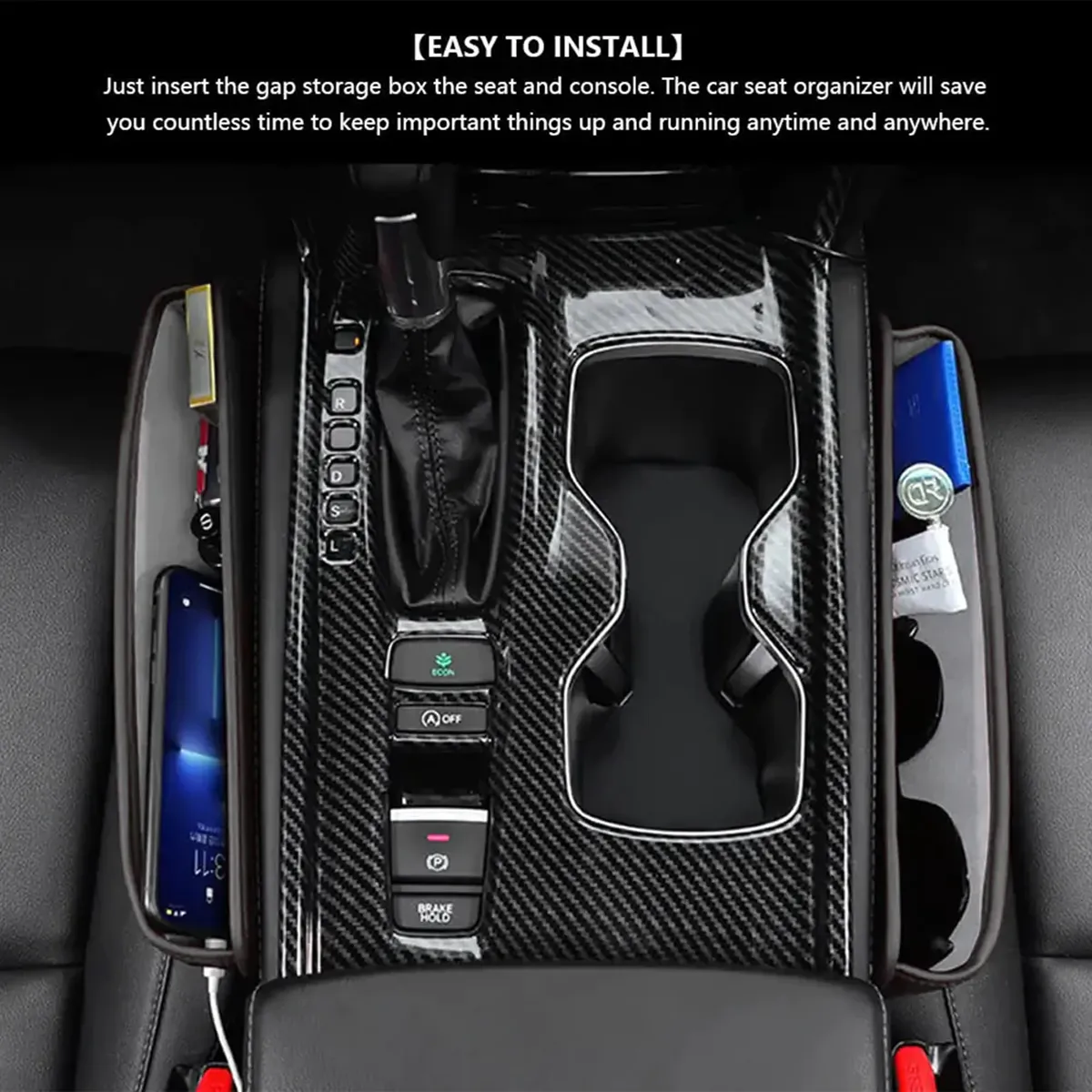 Car Seat Gap Filler Organizer, Custom-Fit For Car, Multifunctional PU Leather Console Side Pocket Organizer for Cellphones, Cards, Wallets, Keys WAJE226
