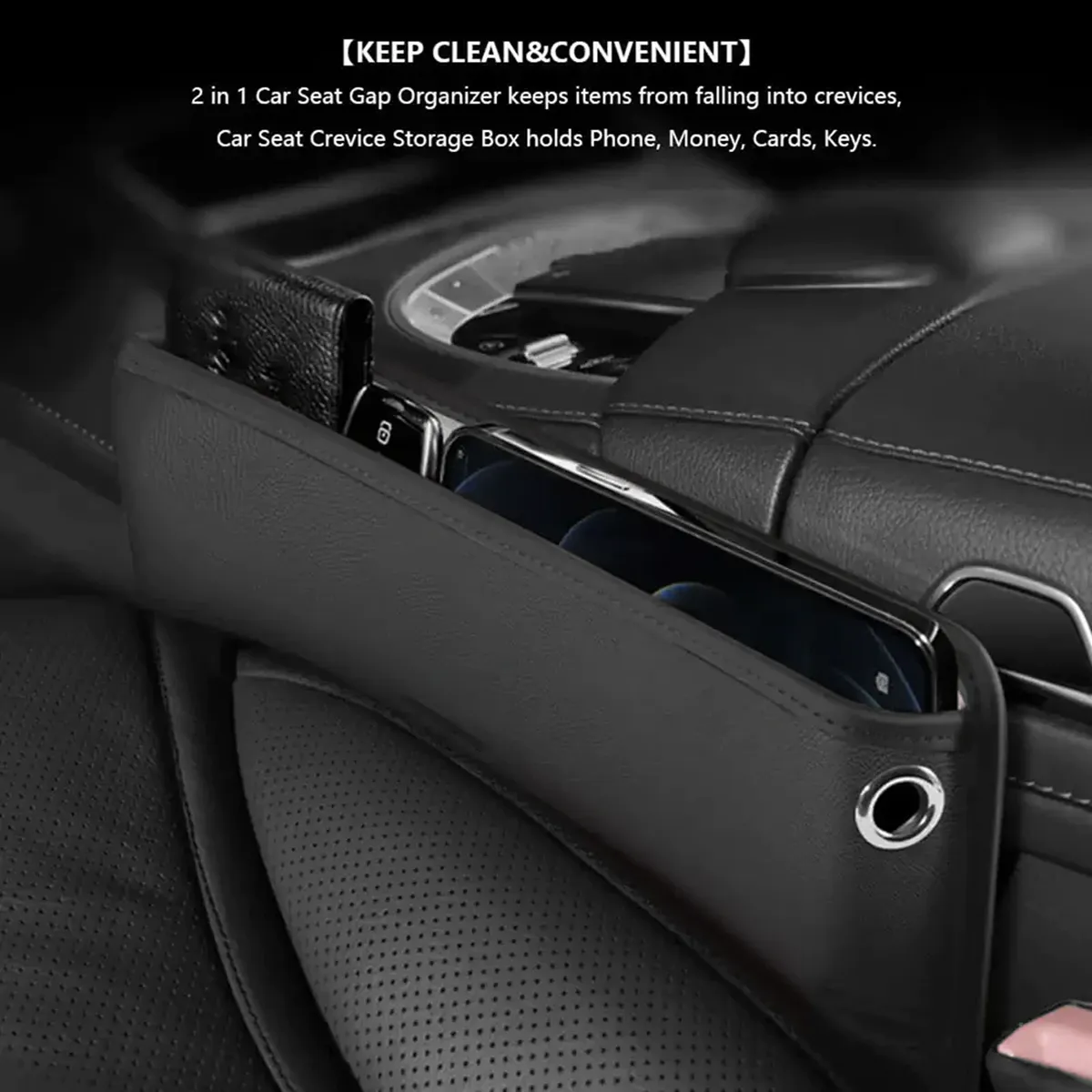 Car Seat Gap Filler Organizer, Custom-Fit For Car, Multifunctional PU Leather Console Side Pocket Organizer for Cellphones, Cards, Wallets, Keys WAJE226