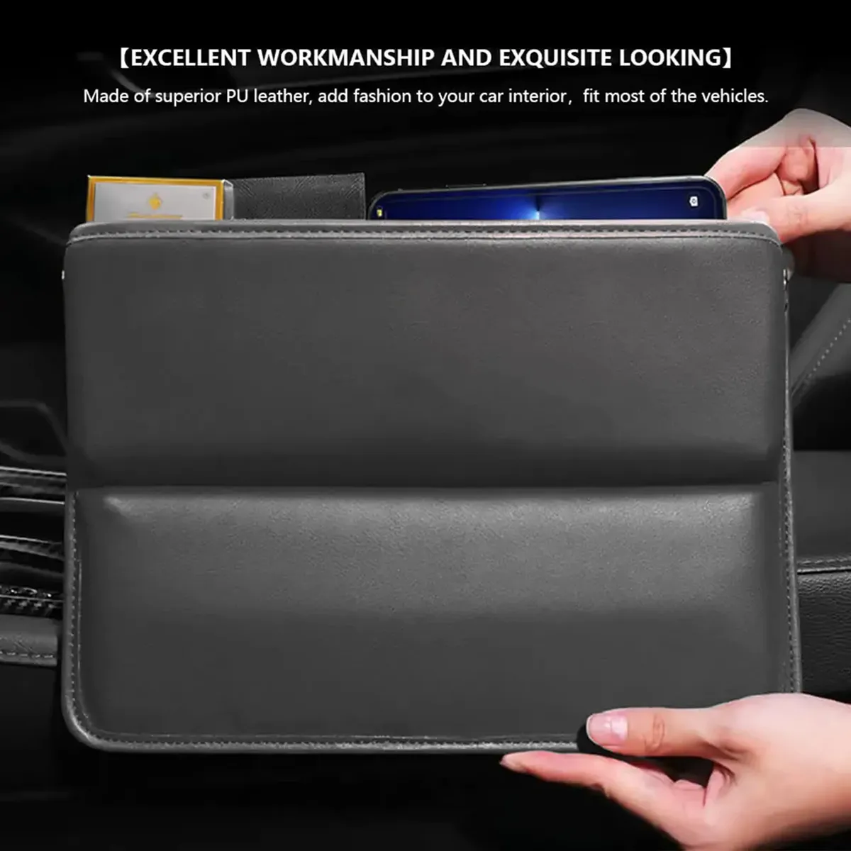 Car Seat Gap Filler Organizer, Custom-Fit For Car, Multifunctional PU Leather Console Side Pocket Organizer for Cellphones, Cards, Wallets, Keys WAMY226
