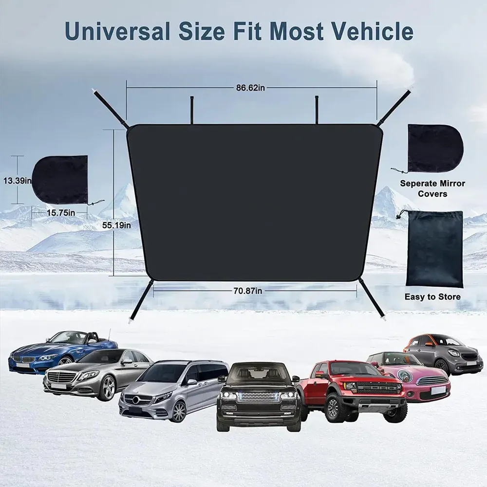 Car Windshield Snow Cover, Custom-Fit For Car, Large Windshield Cover for Ice and Snow Frost with Removable Mirror Cover Protector, Wiper Front Window Protects Windproof UV Sunshade Cover WARL235
