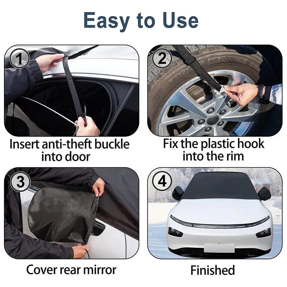Car Windshield Snow Cover, Custom-Fit For Car, Large Windshield Cover for Ice and Snow Frost with Removable Mirror Cover Protector, Wiper Front Window Protects Windproof UV Sunshade Cover WARL235