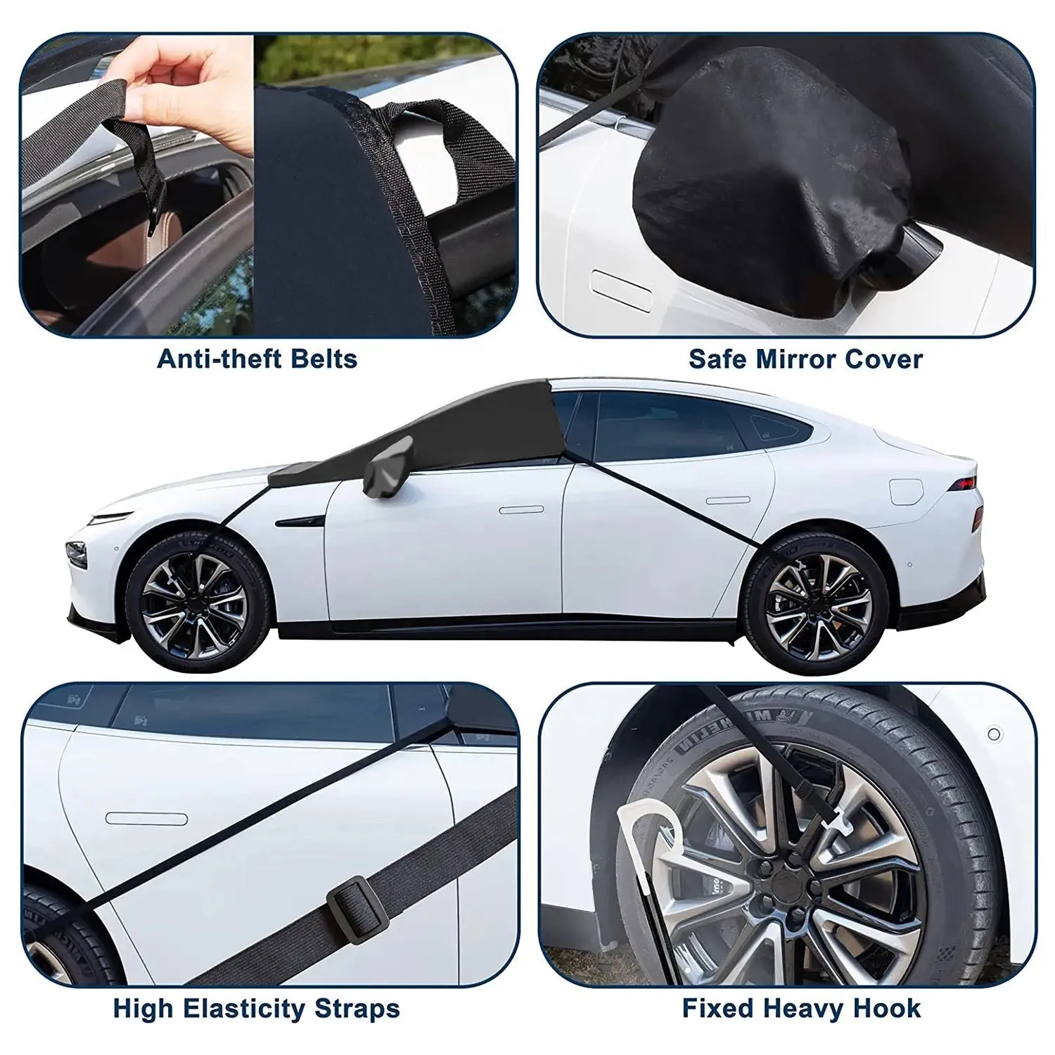 Car Windshield Snow Cover, Custom-Fit For Car, Large Windshield Cover for Ice and Snow Frost with Removable Mirror Cover Protector, Wiper Front Window Protects Windproof UV Sunshade Cover WARL235