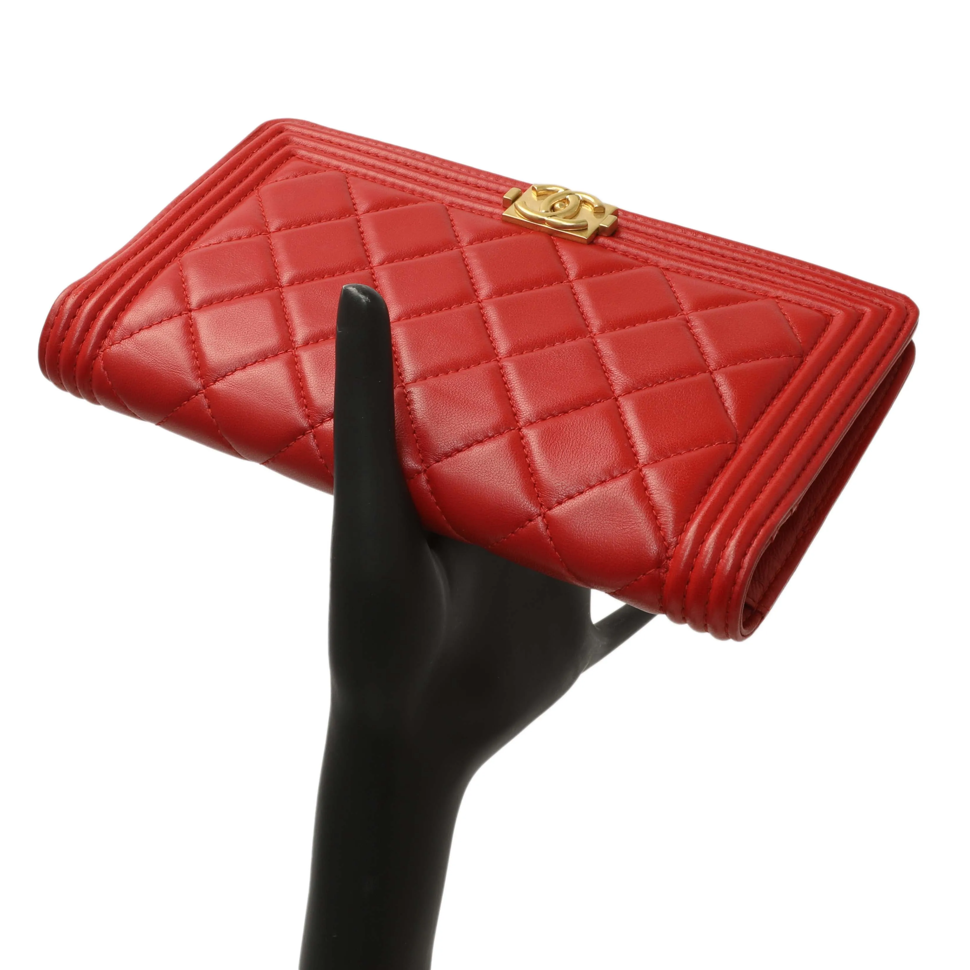 Chanel Red Quilted Lambskin Boy Yen Wallet