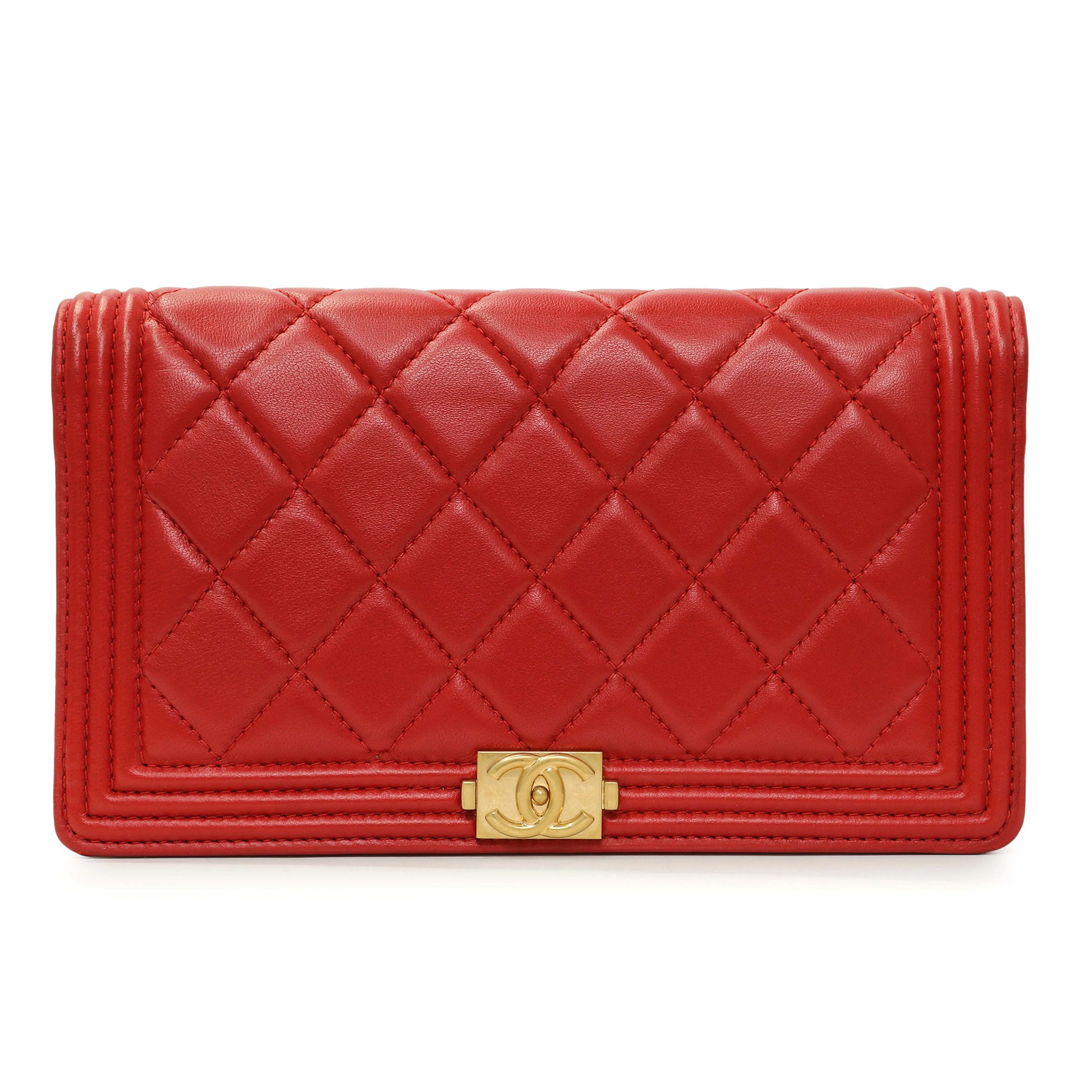 Chanel Red Quilted Lambskin Boy Yen Wallet