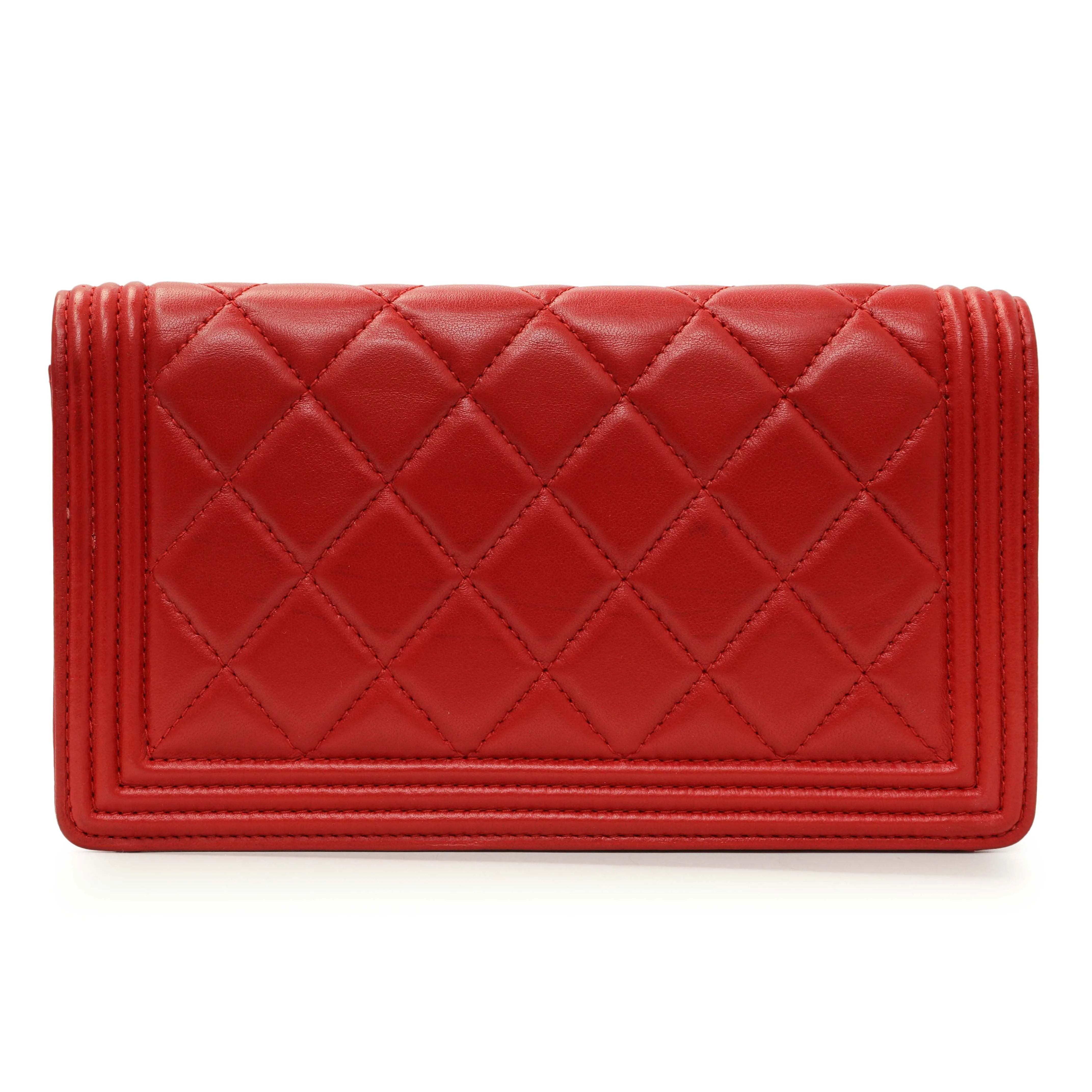 Chanel Red Quilted Lambskin Boy Yen Wallet