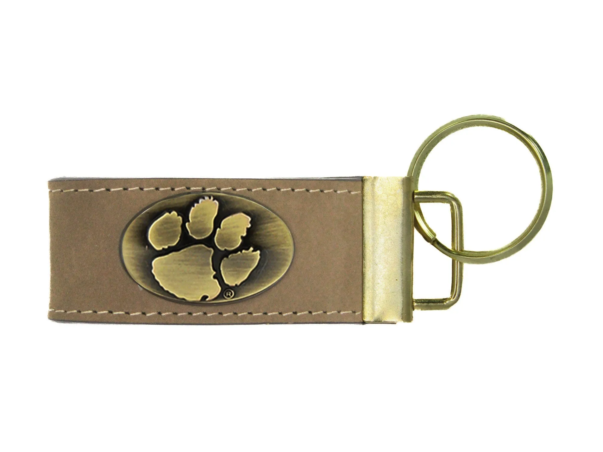 Collegiate Leather Key Fob. Crazyhorse Full Grain Leather With Antique Brass Logo. Florida Gators, Georgia Dawgs, Clemson, FSU Noles, USC.