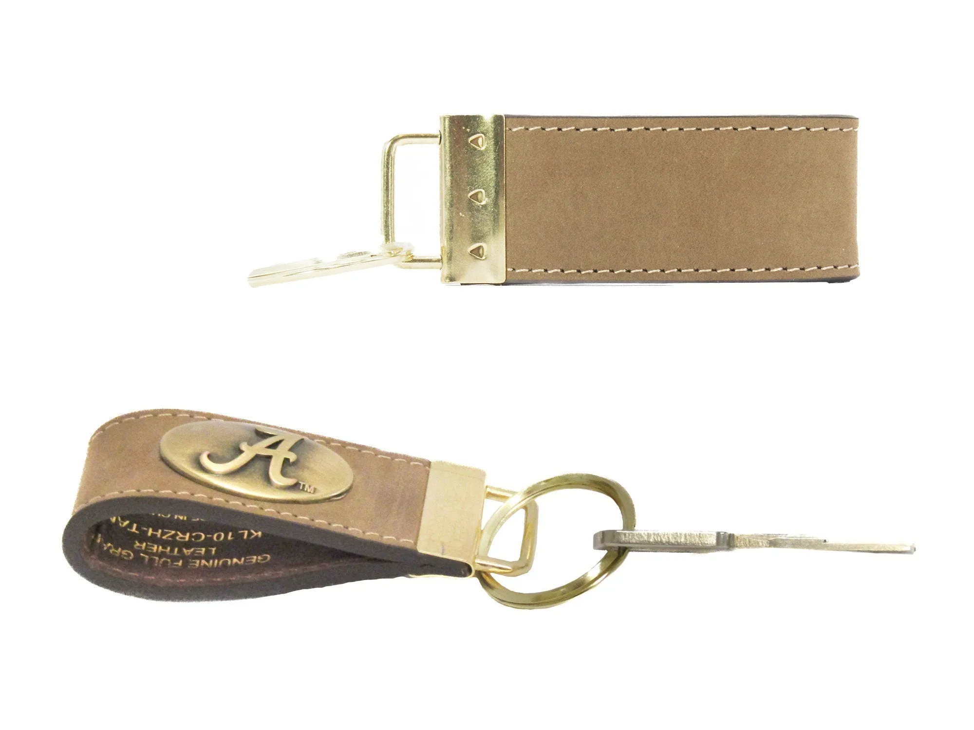 Collegiate Leather Key Fob. Crazyhorse Full Grain Leather With Antique Brass Logo. Florida Gators, Georgia Dawgs, Clemson, FSU Noles, USC.
