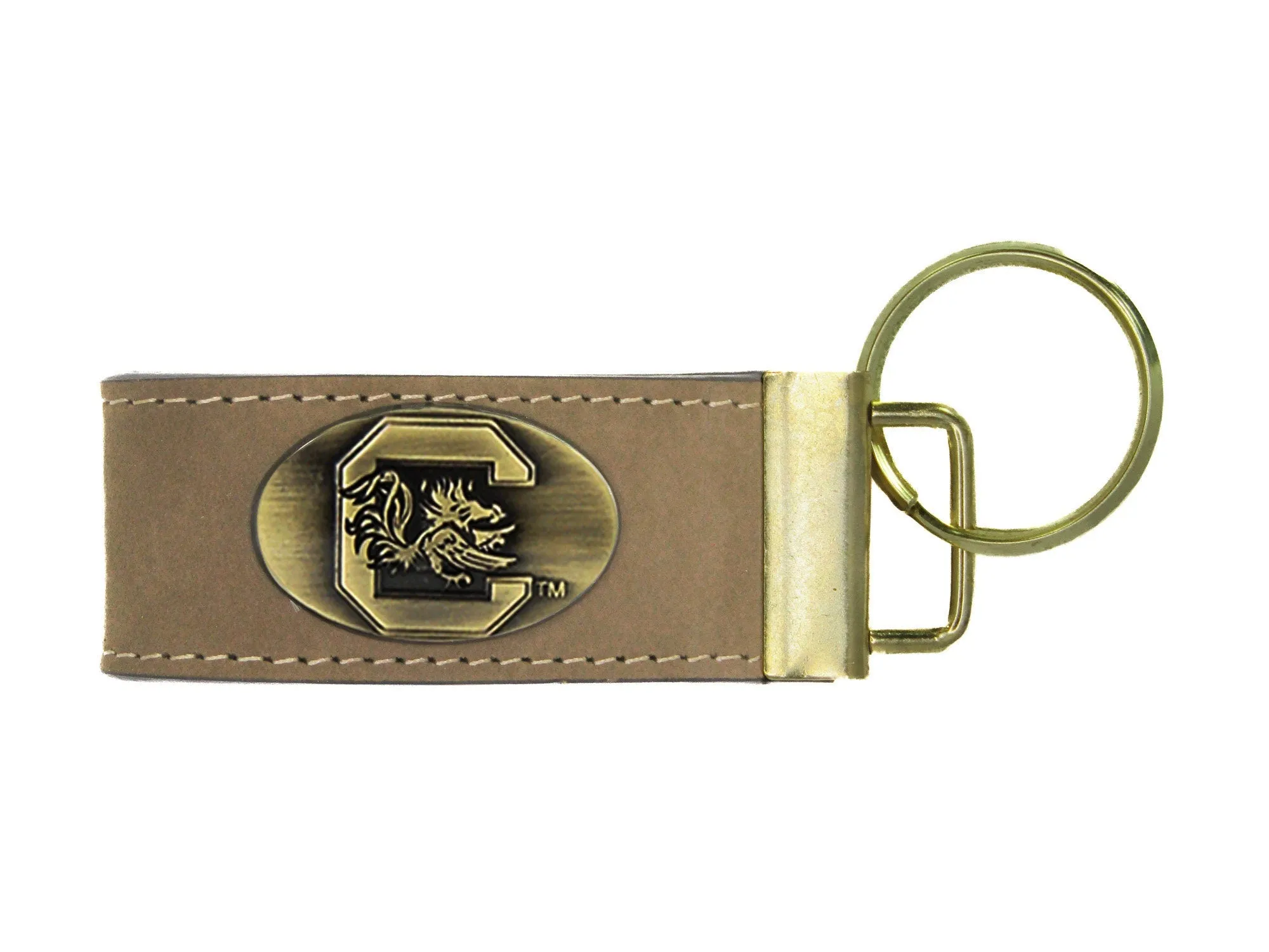 Collegiate Leather Key Fob. Crazyhorse Full Grain Leather With Antique Brass Logo. Florida Gators, Georgia Dawgs, Clemson, FSU Noles, USC.