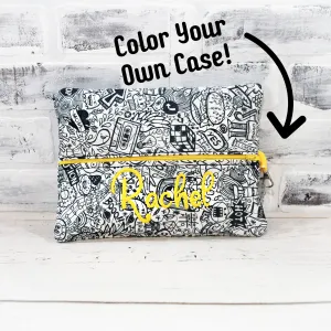 Color Me School Page Doodles Personalized Quilted Pouch