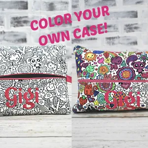Color Your Own Girls Doodle Personalized Quilted Pouch