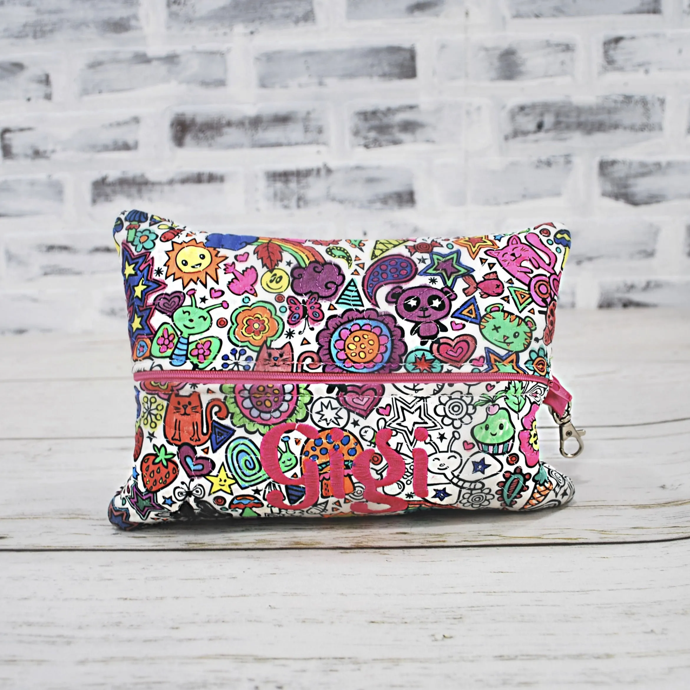 Color Your Own Girls Doodle Personalized Quilted Pouch