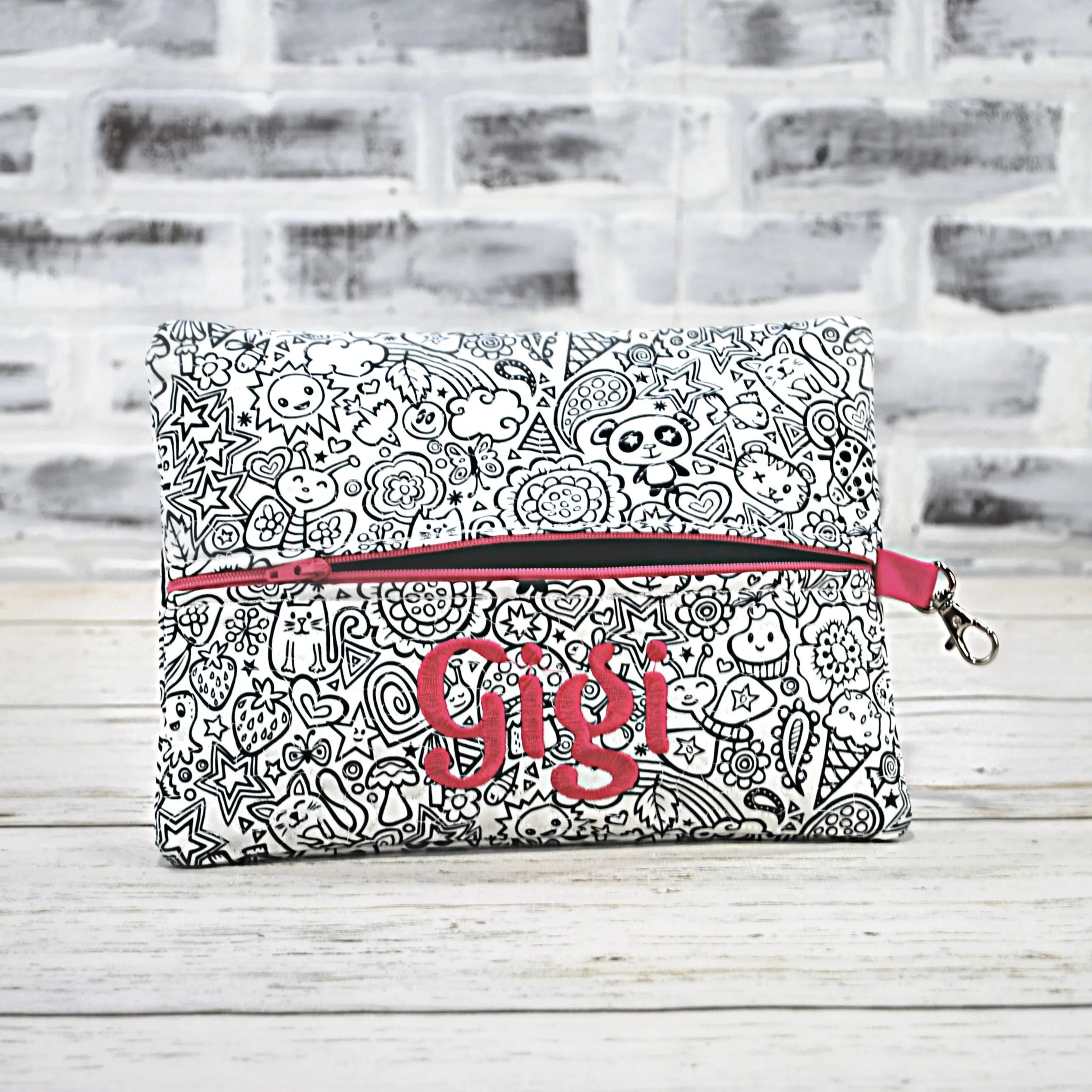 Color Your Own Girls Doodle Personalized Quilted Pouch