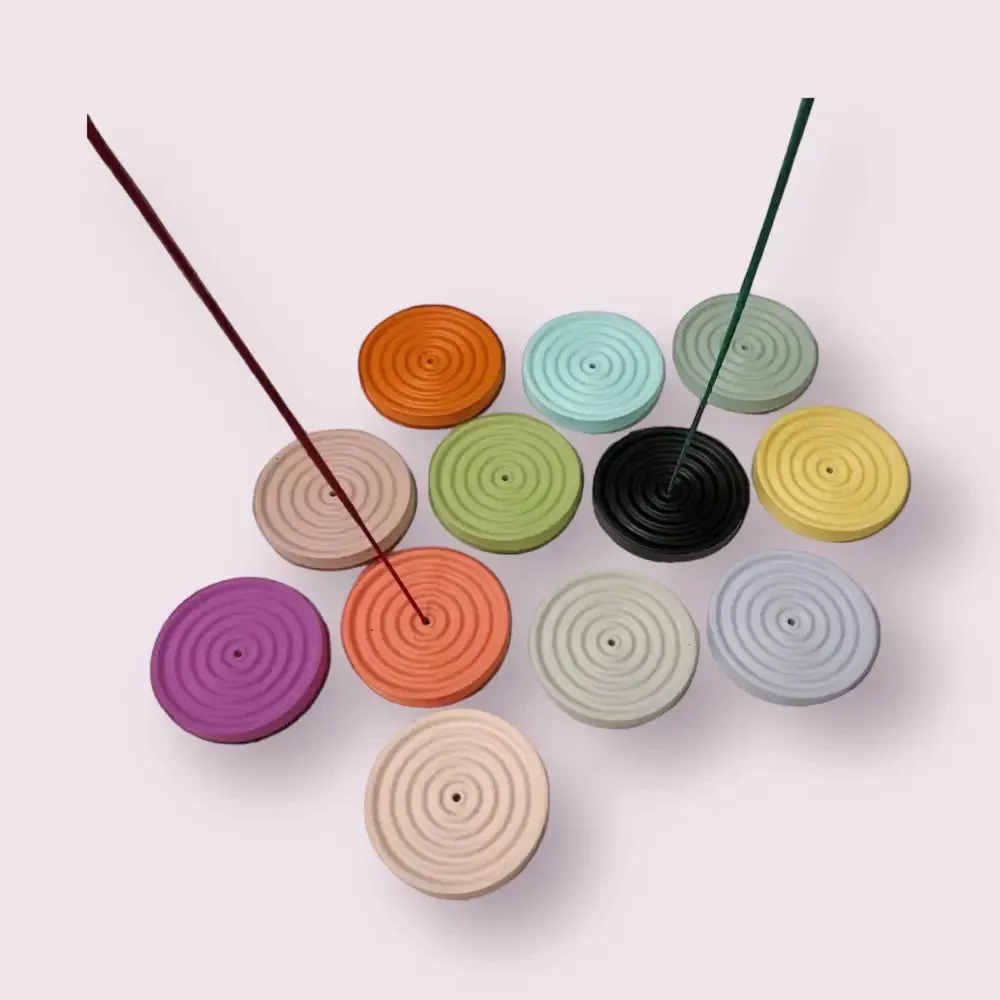 Colorful Concrete Round Mini Incense Holders: Mint / Matte