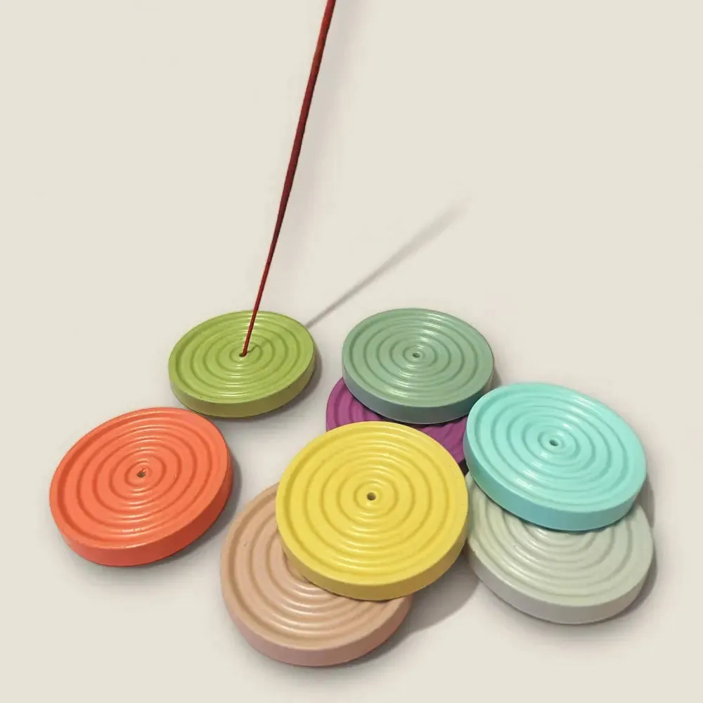 Colorful Concrete Round Mini Incense Holders: Mint / Matte