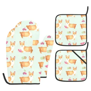Corgi Fruit Oven Mitts & Pot Holders (Set of 4)