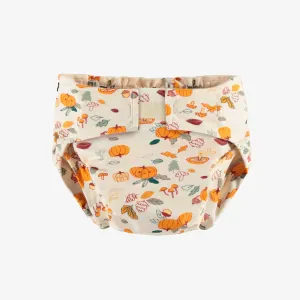 Couche réutilisable ultramince SM  crème à motif automnal, bébé || SM  ultra-thin cream reusable diaper with autumnal all over print, baby