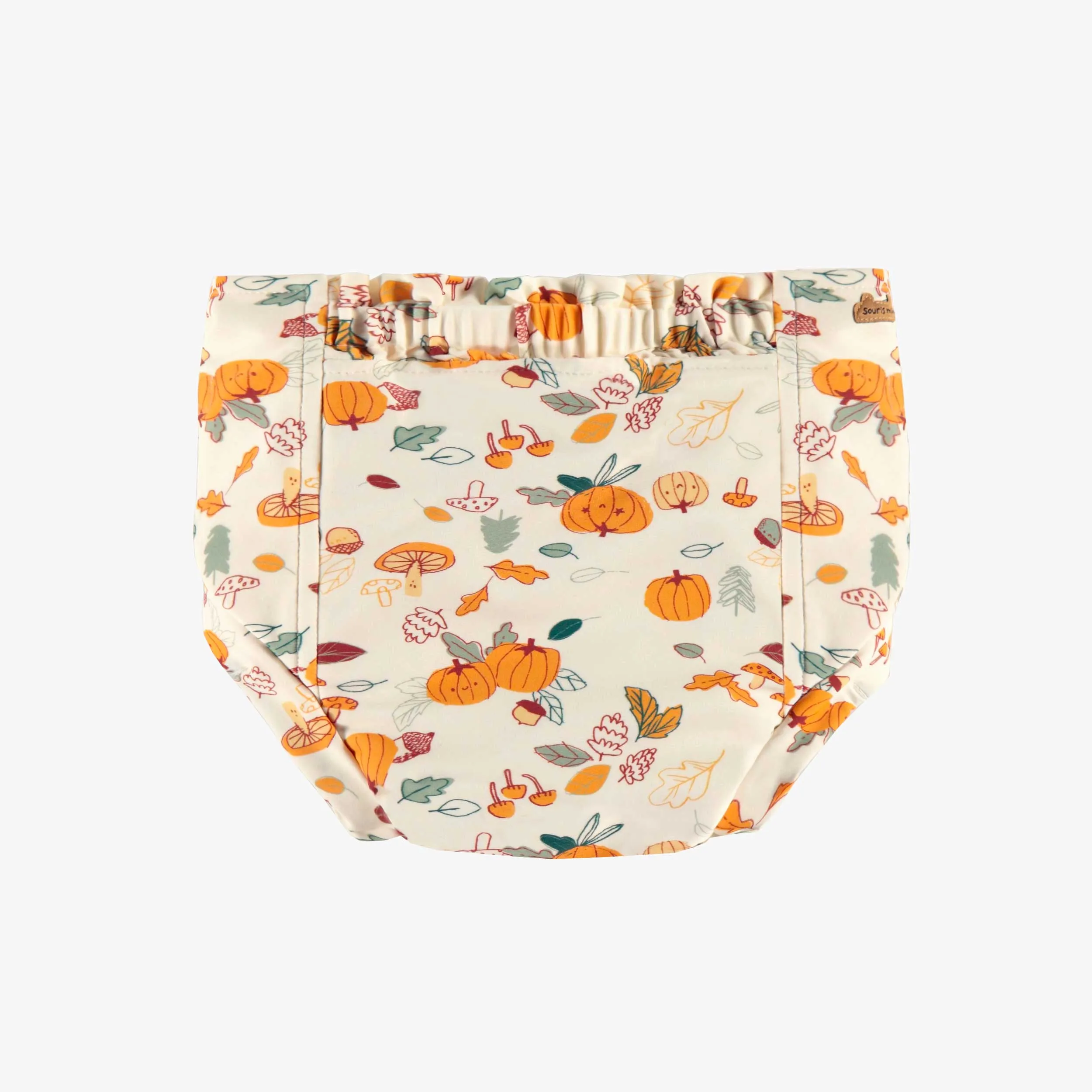 Couche réutilisable ultramince SM  crème à motif automnal, bébé || SM  ultra-thin cream reusable diaper with autumnal all over print, baby