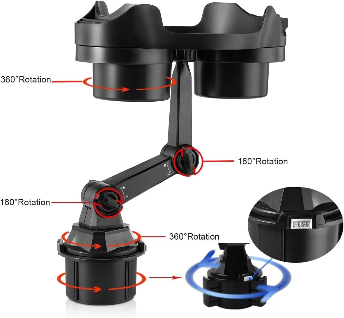 Cup Holder Expander for Car, 360 Degrees Rotate Adjustable 6.3 inches Surface Car Tray Table and Drink Holders with 3 Coaster, Car Cup Holder Tray Apply to All Auto Models