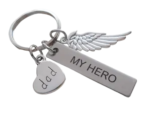 Custom Memorial Keychain with Wing Charm, My Hero Tag Charm, and Heart Charm, Loss Gift, Remembrance Gift Keychain