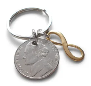 Custom Nickel Keychain with Solid Brass Infinity Charm, 21 Year Anniversary Gift, Husband Wife Key Chain, Boyfriend Girlfriend Gift, Customized Couples Keychain