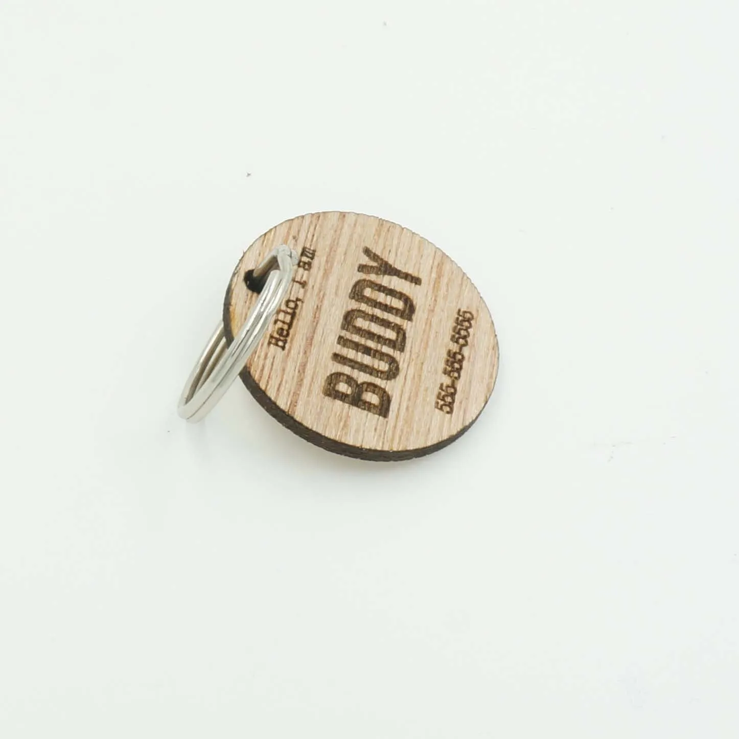 Custom Personalized Circle Hello Wood Pet Name Phone Number Identification Dog Tag Engraved Dog Collar