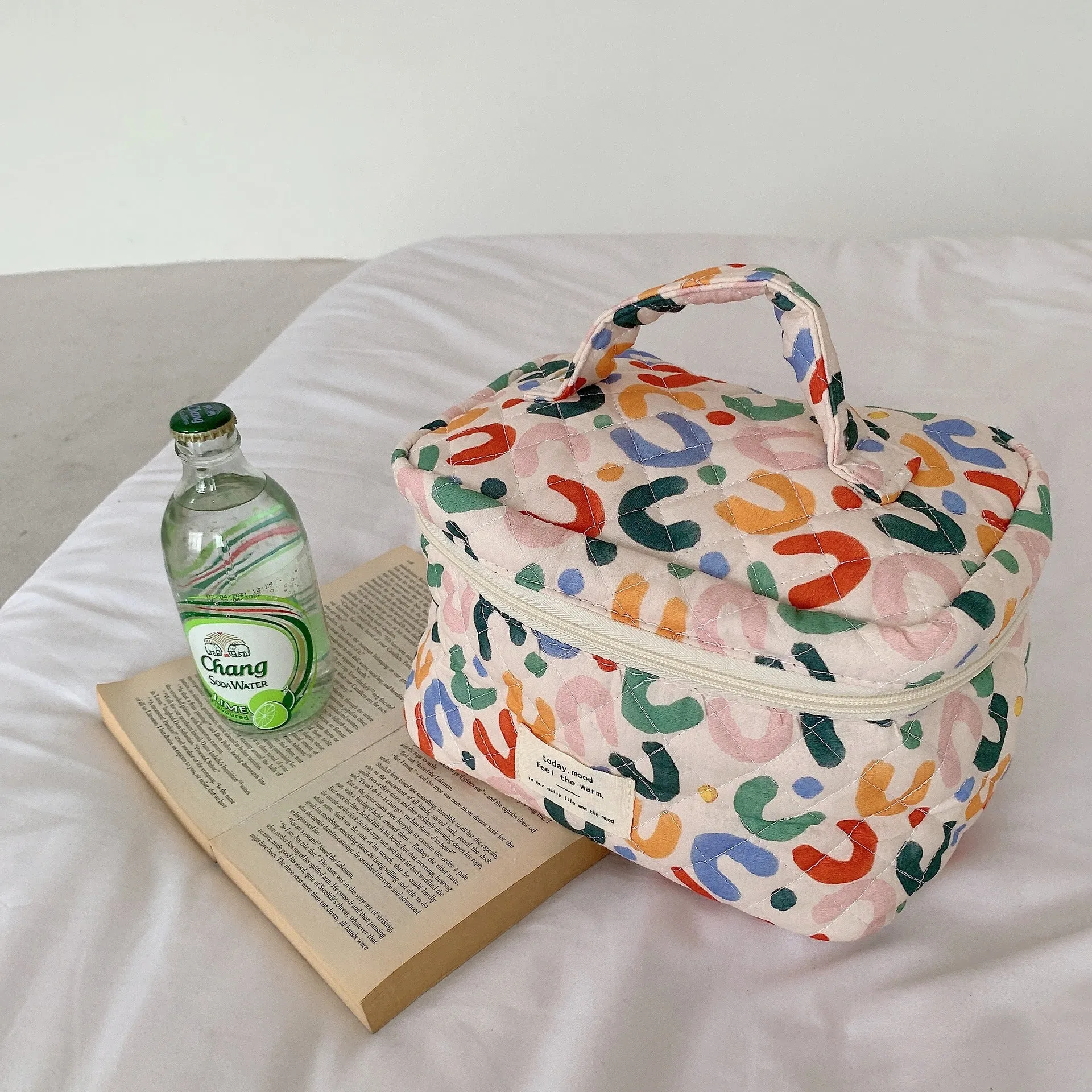 Cute Bear Floral Letters Pattern Quilted cotton Cosmetic Organizer, Large Capacity Makeup Bag