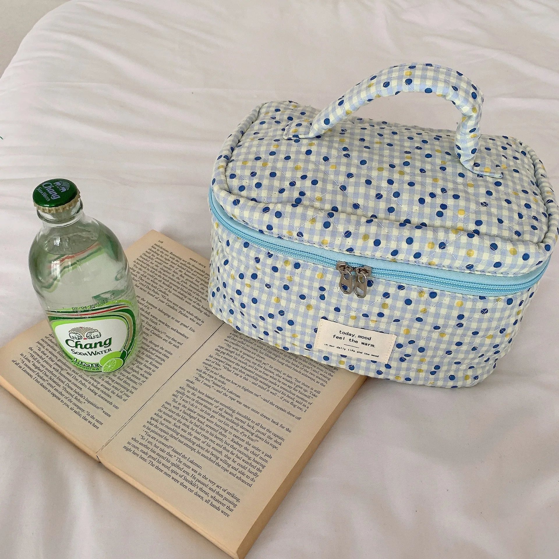 Cute Bear Floral Letters Pattern Quilted cotton Cosmetic Organizer, Large Capacity Makeup Bag