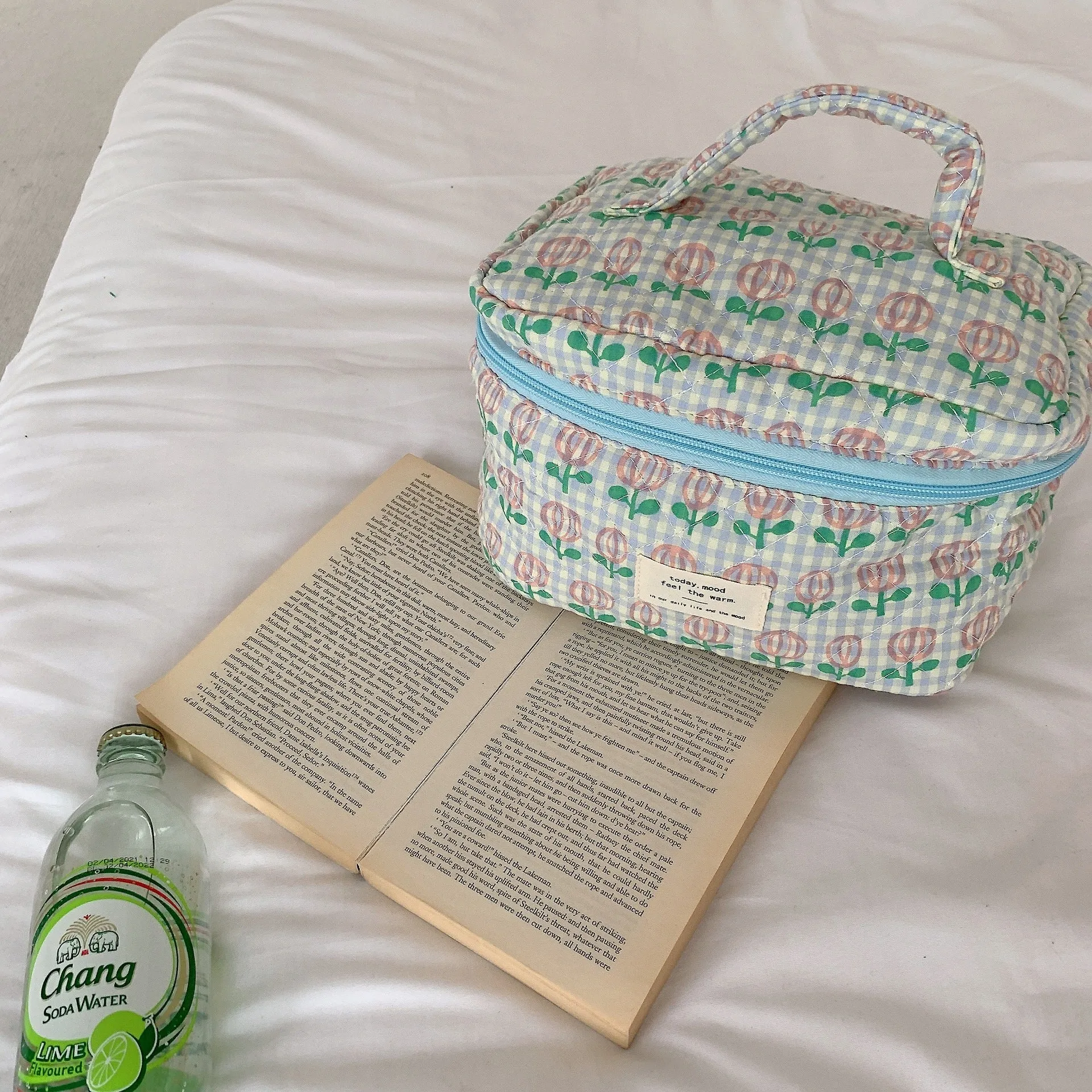 Cute Bear Floral Letters Pattern Quilted cotton Cosmetic Organizer, Large Capacity Makeup Bag