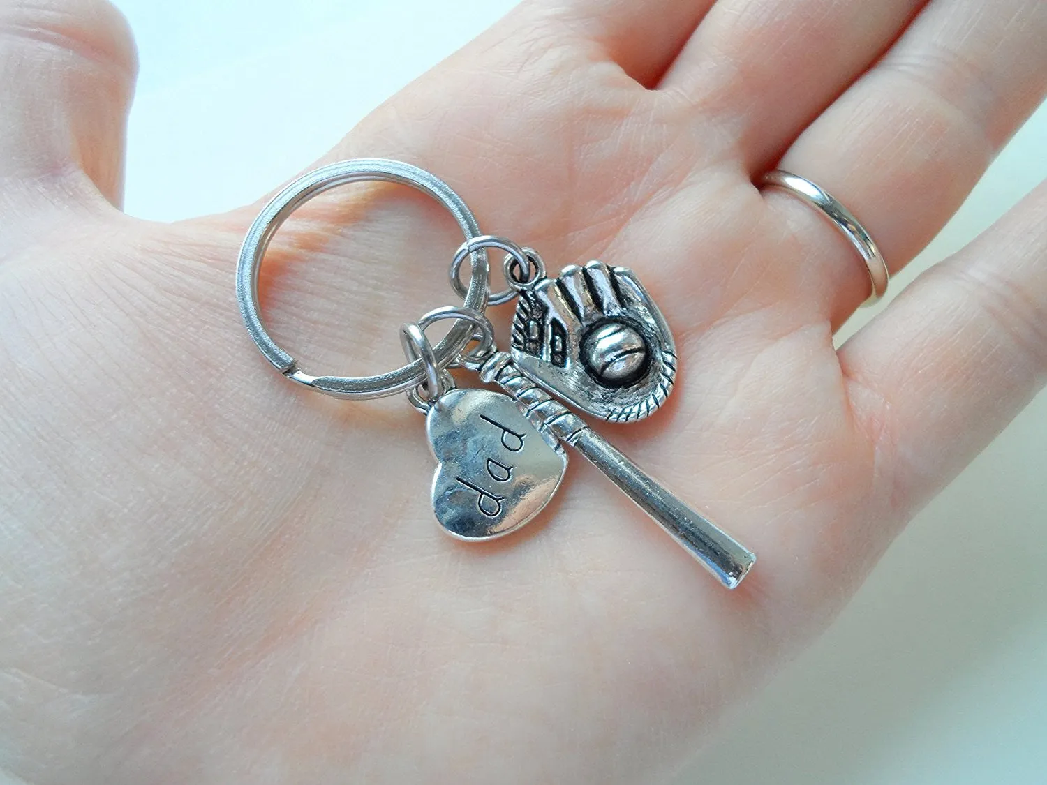 Dad Baseball Keychain, Baseball Glove & Baseball Bat charm; Father's Gift