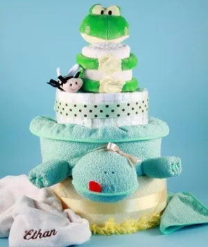 Deluxe Friendly Frog Personalized Diaper Cake