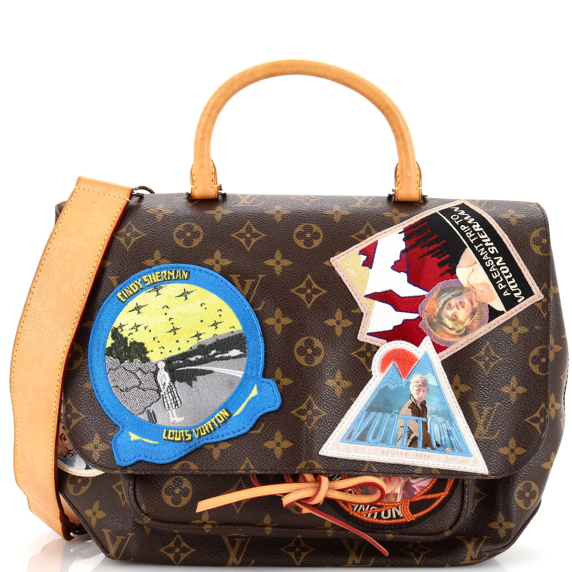 Designer Cindy Sherman Camera Messenger Bag Patch Embellished Monogram Canvas