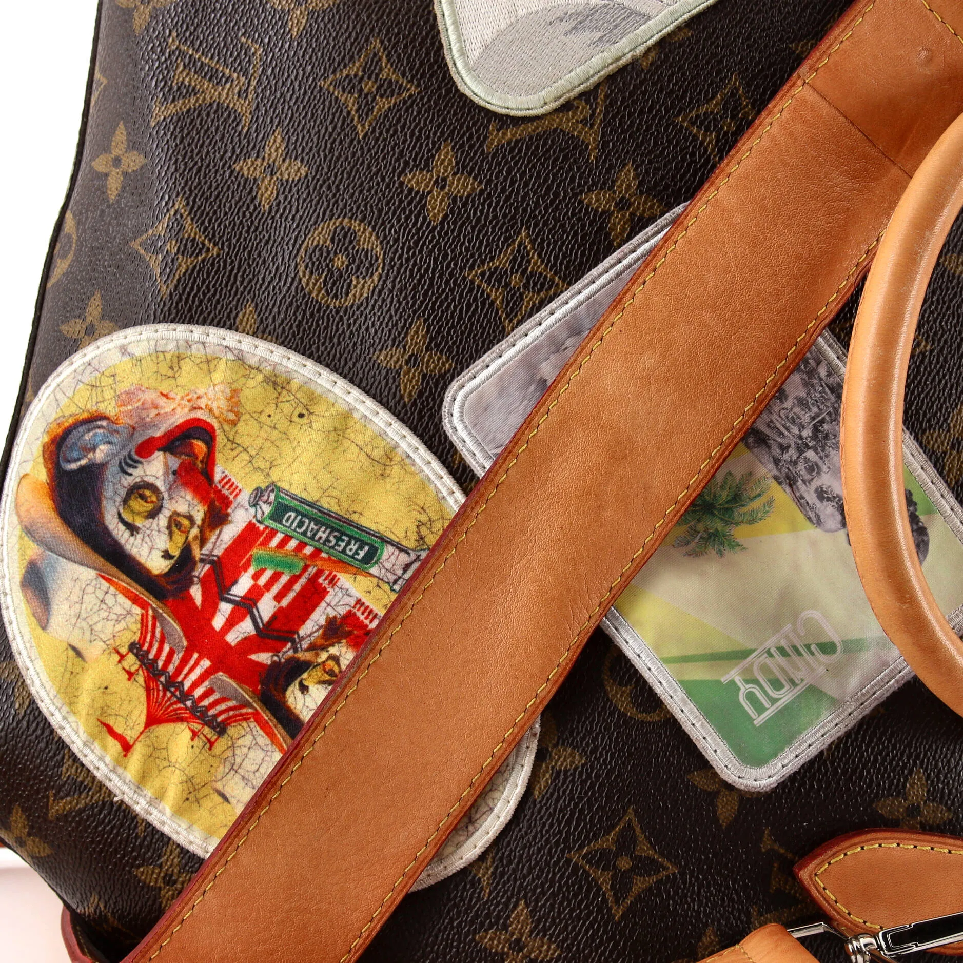Designer Cindy Sherman Camera Messenger Bag Patch Embellished Monogram Canvas